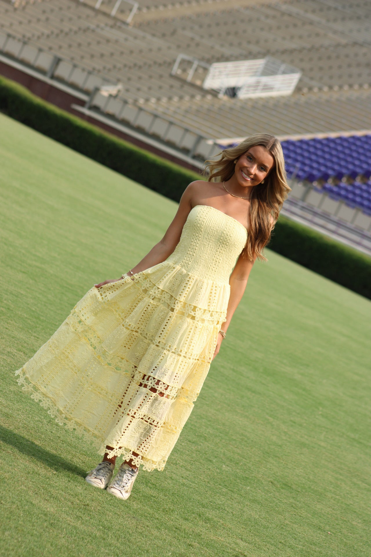 Amy Eyelet Midi Dress - Yellow