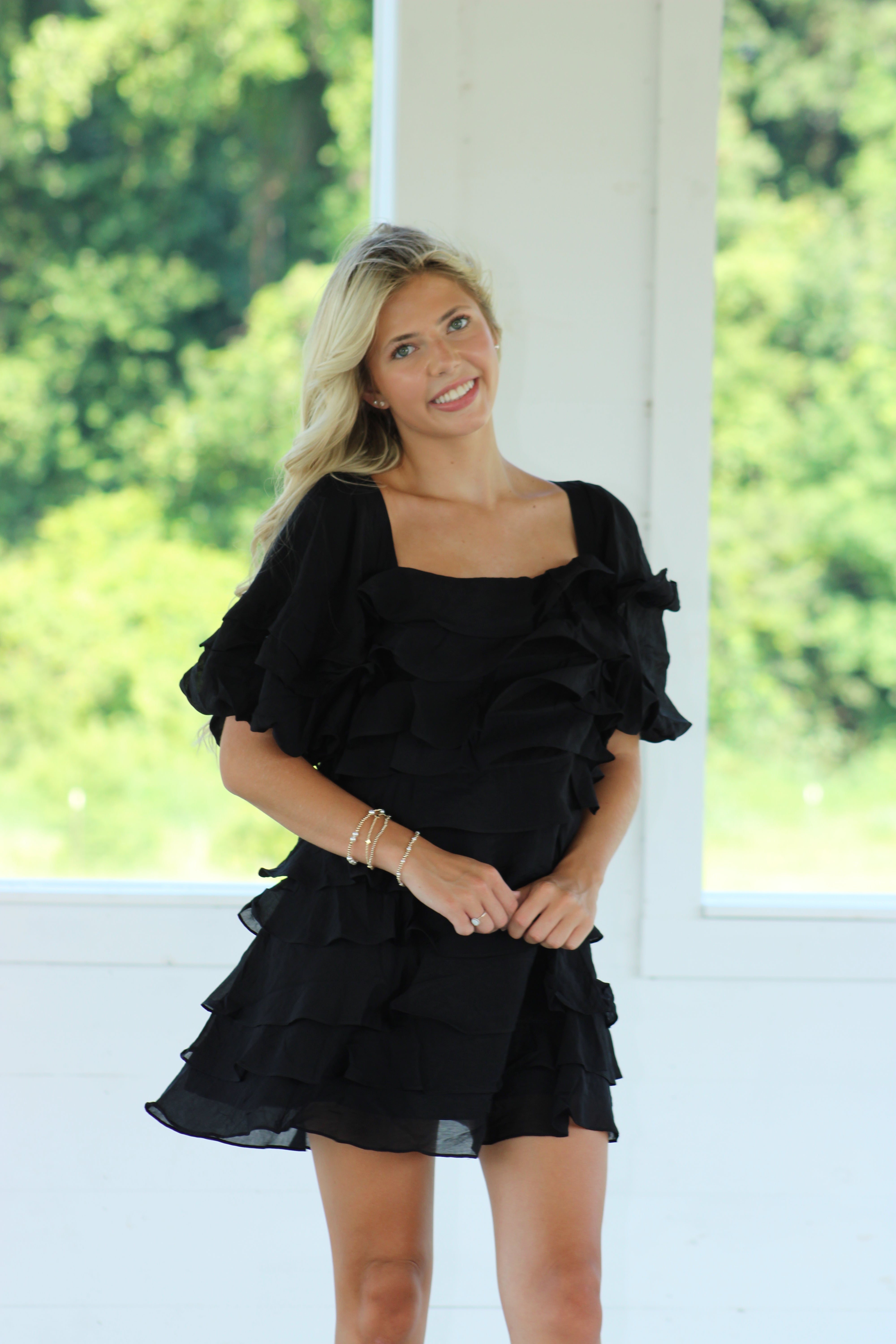 Ana Ruffle Mini Dress - Black