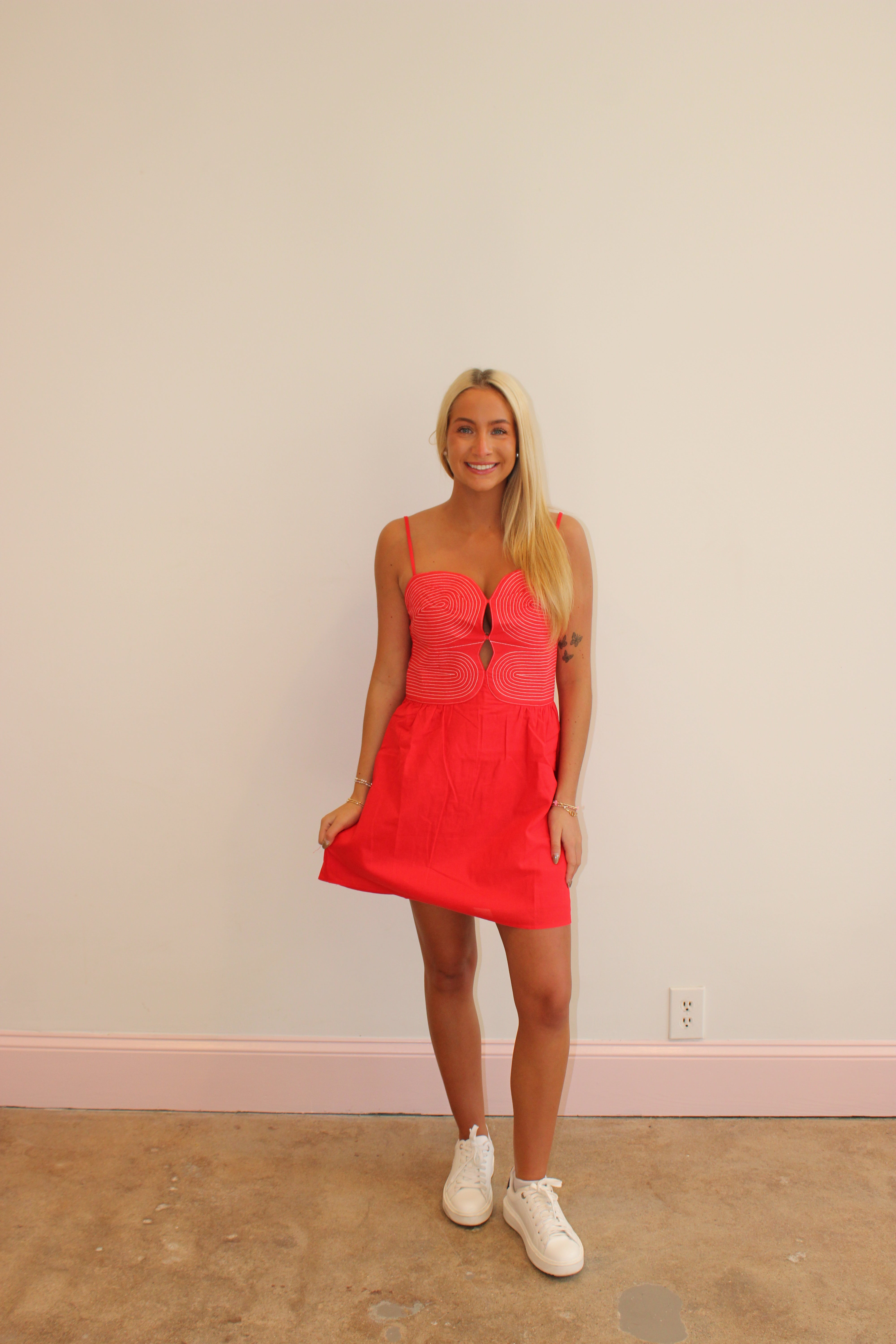 Clarissa Embroidered Mini Dress - Red