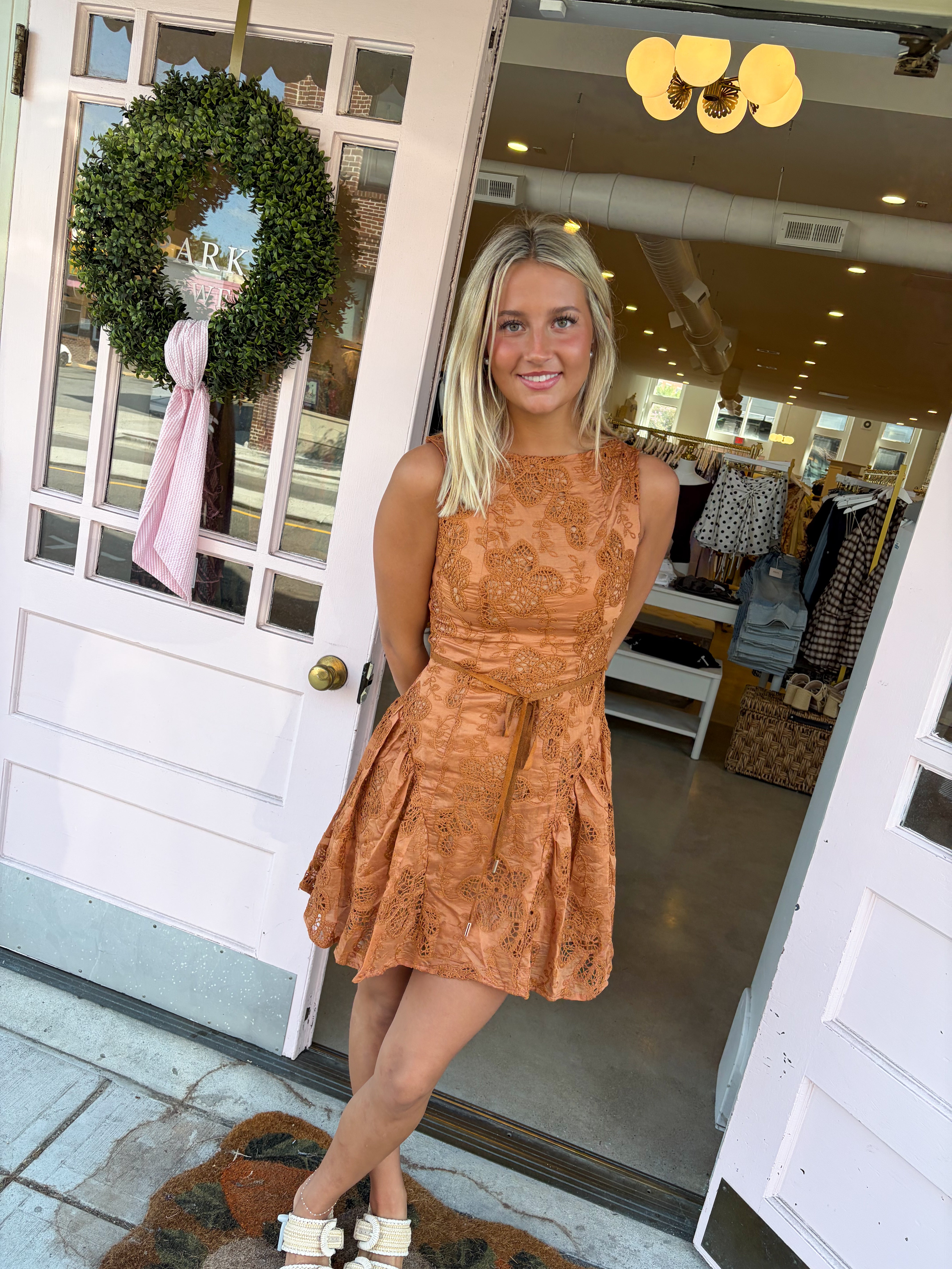 Keely Crochet Embroidered Mini Dress - Autumn Orange
