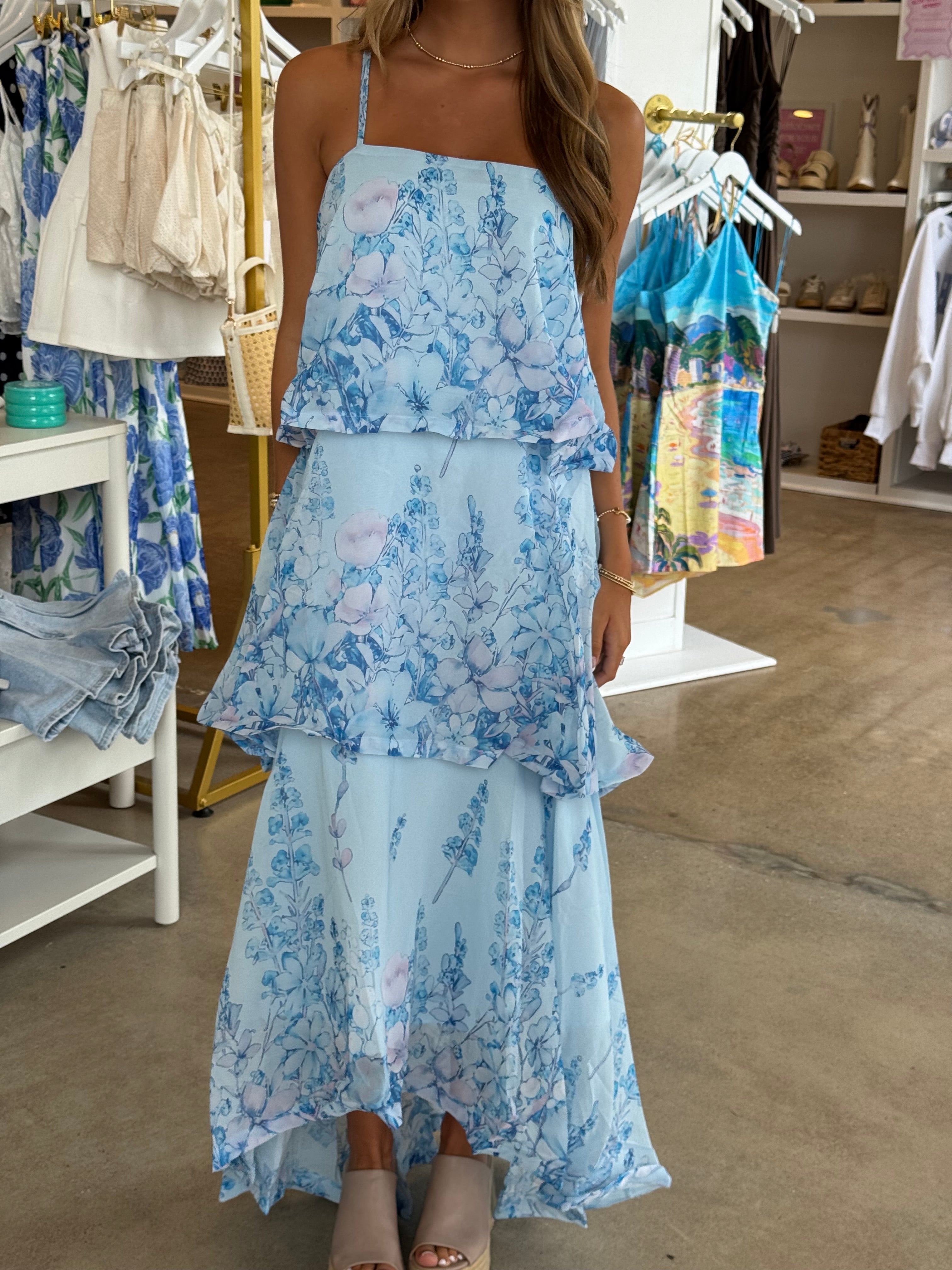 Santeria Tiered Maxi Dress - Blue