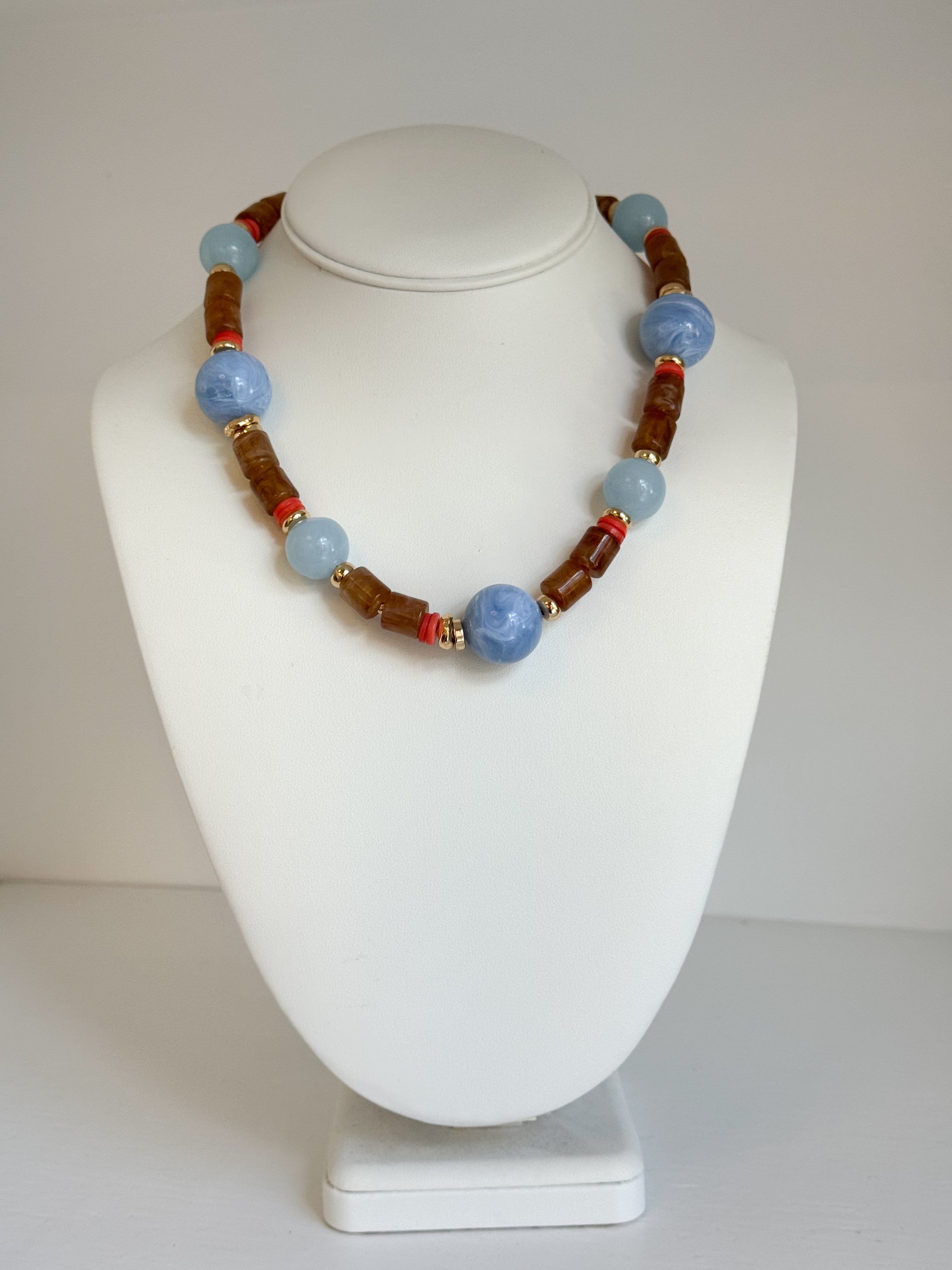 Abstract Beaded Necklace - Brown & Blue
