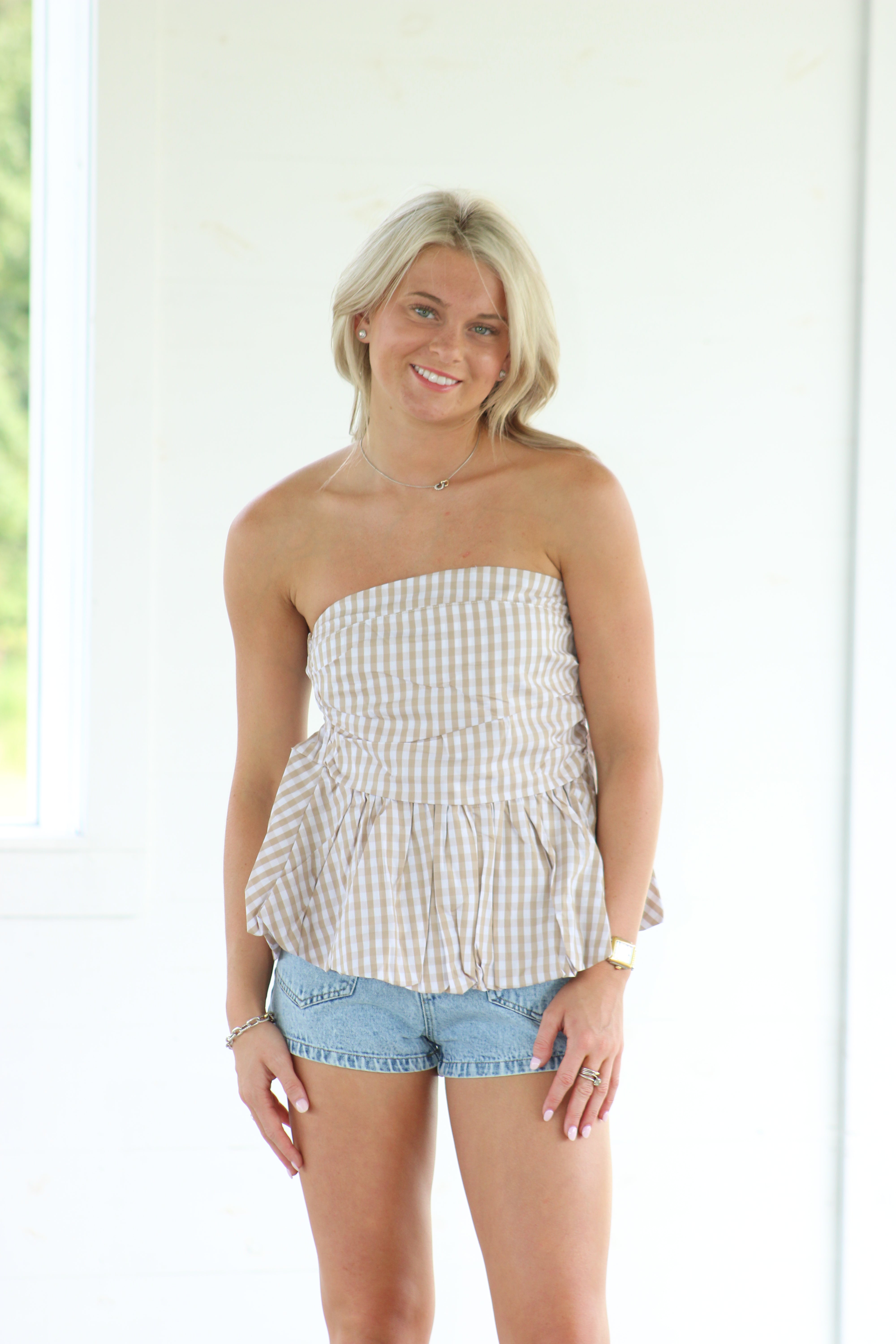 Autumn Top - Beige Gingham