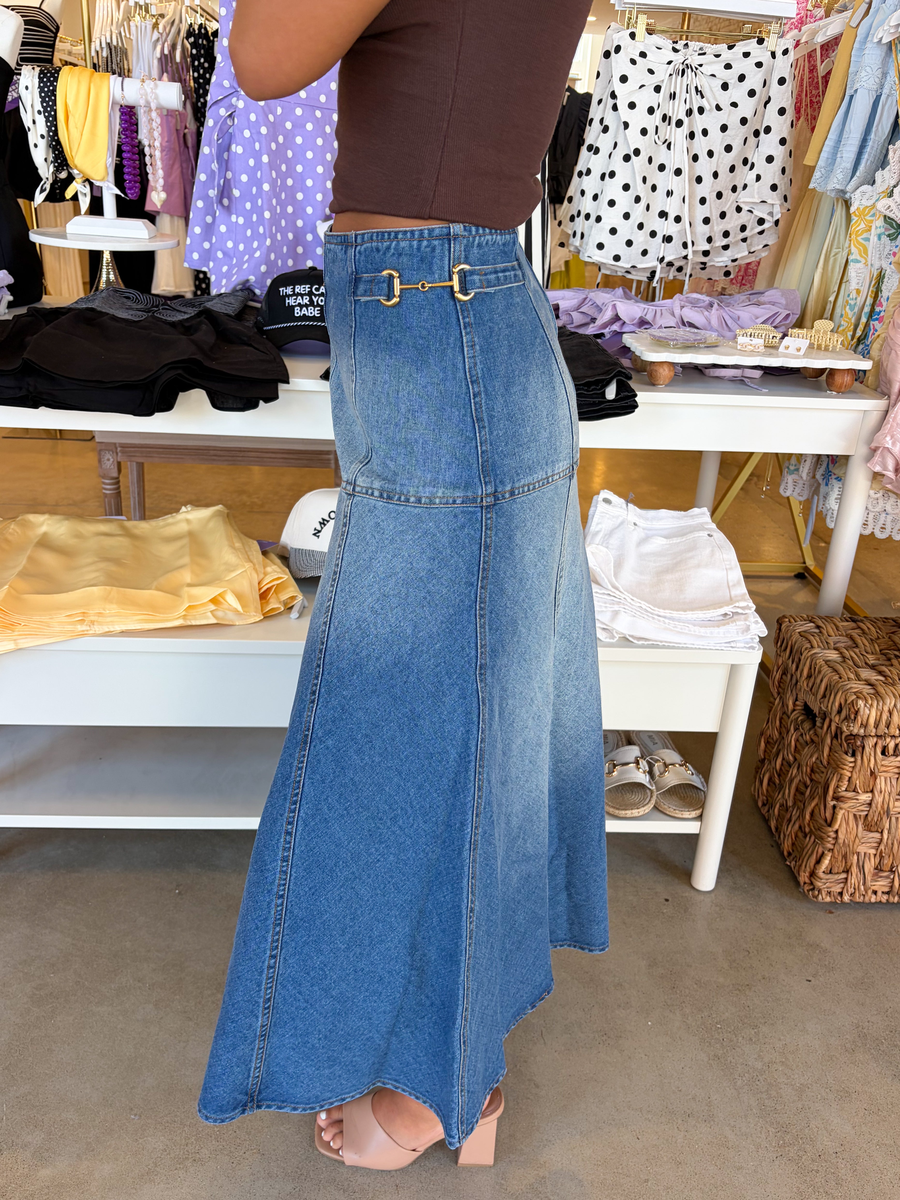 Half Of My Heart Denim Midi Skirt
