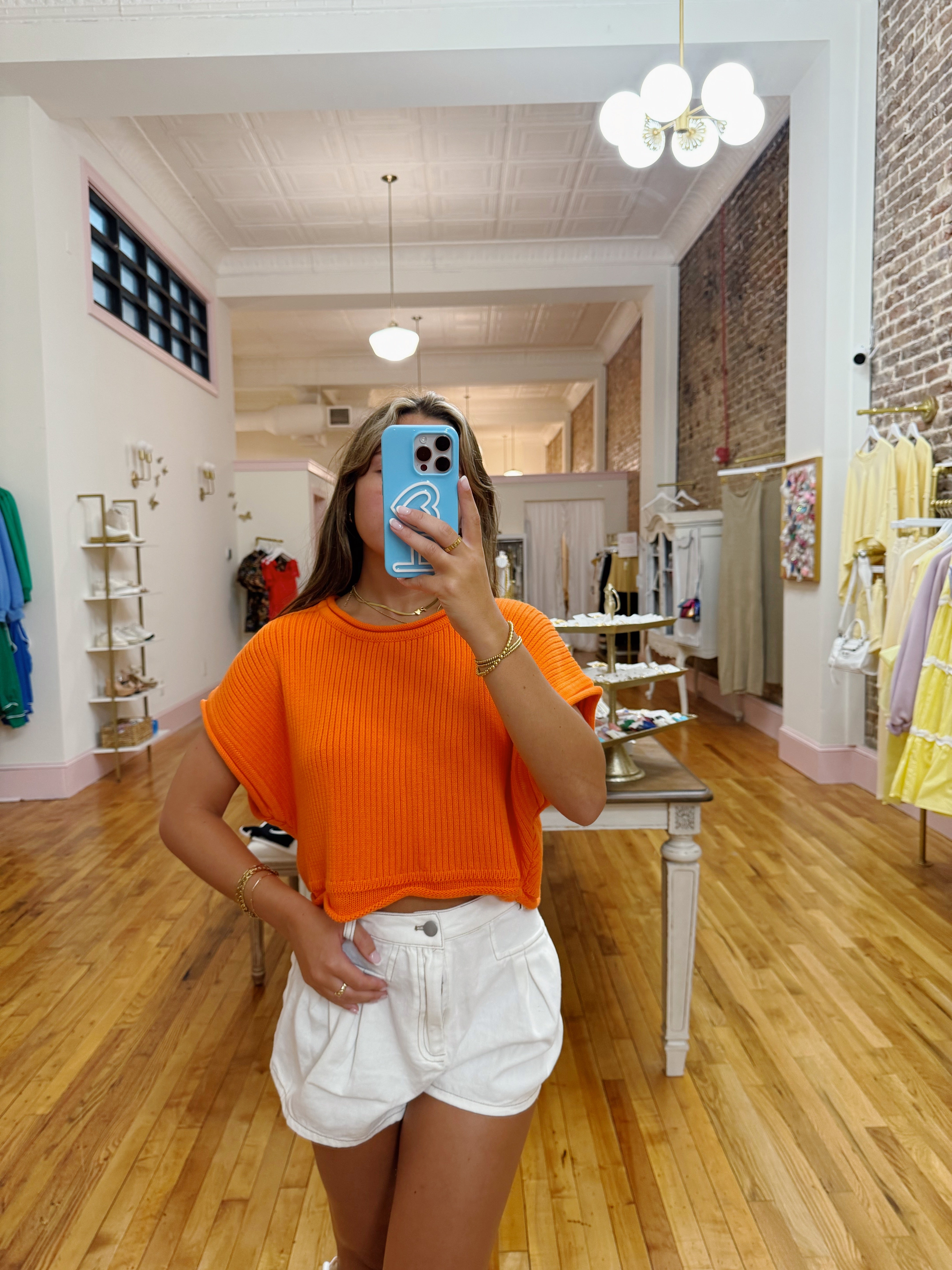 Best Day Cropped Sweater Top - Orange