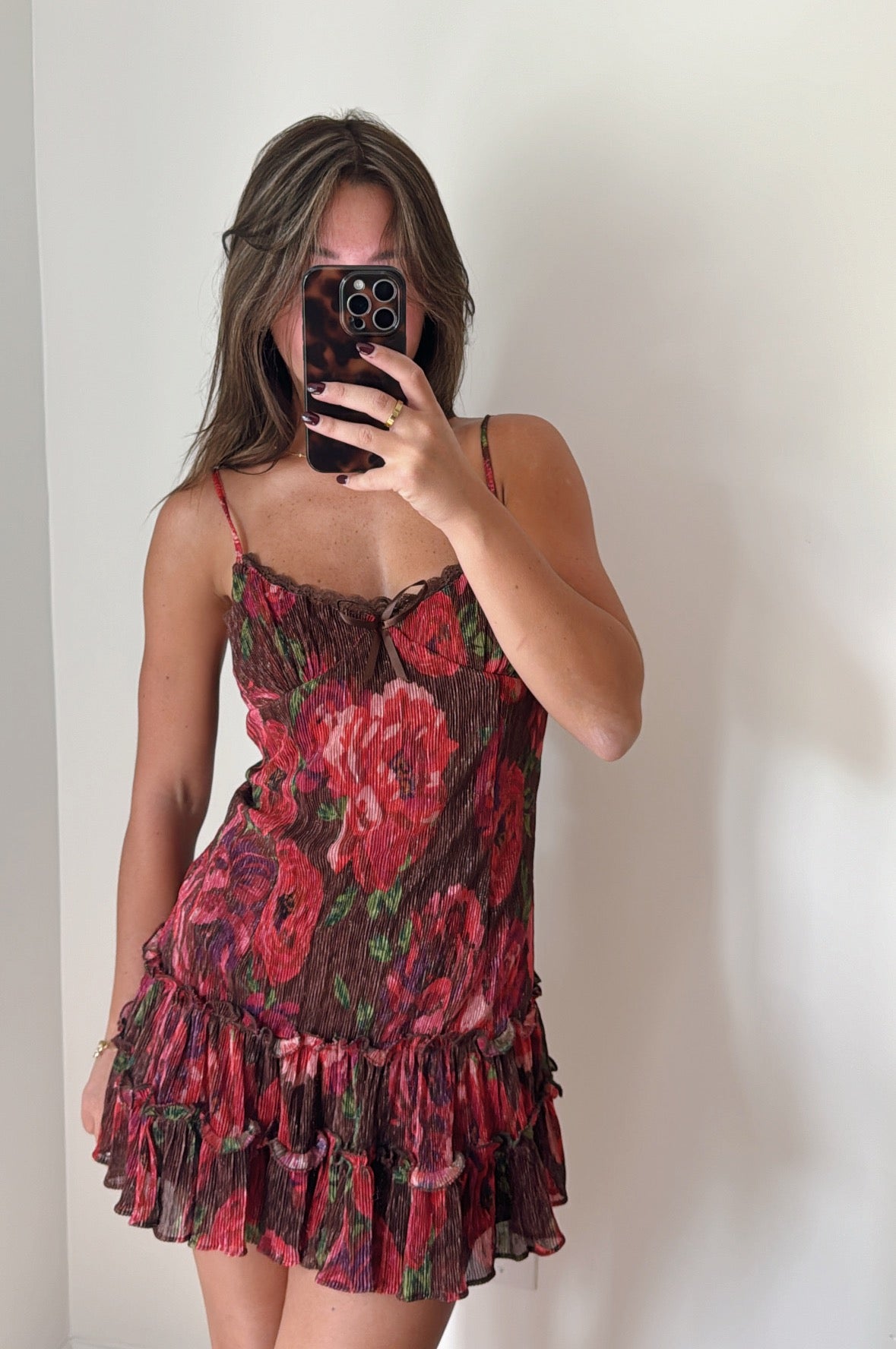 Fall Romance Mini Dress - Brown & Red Multi