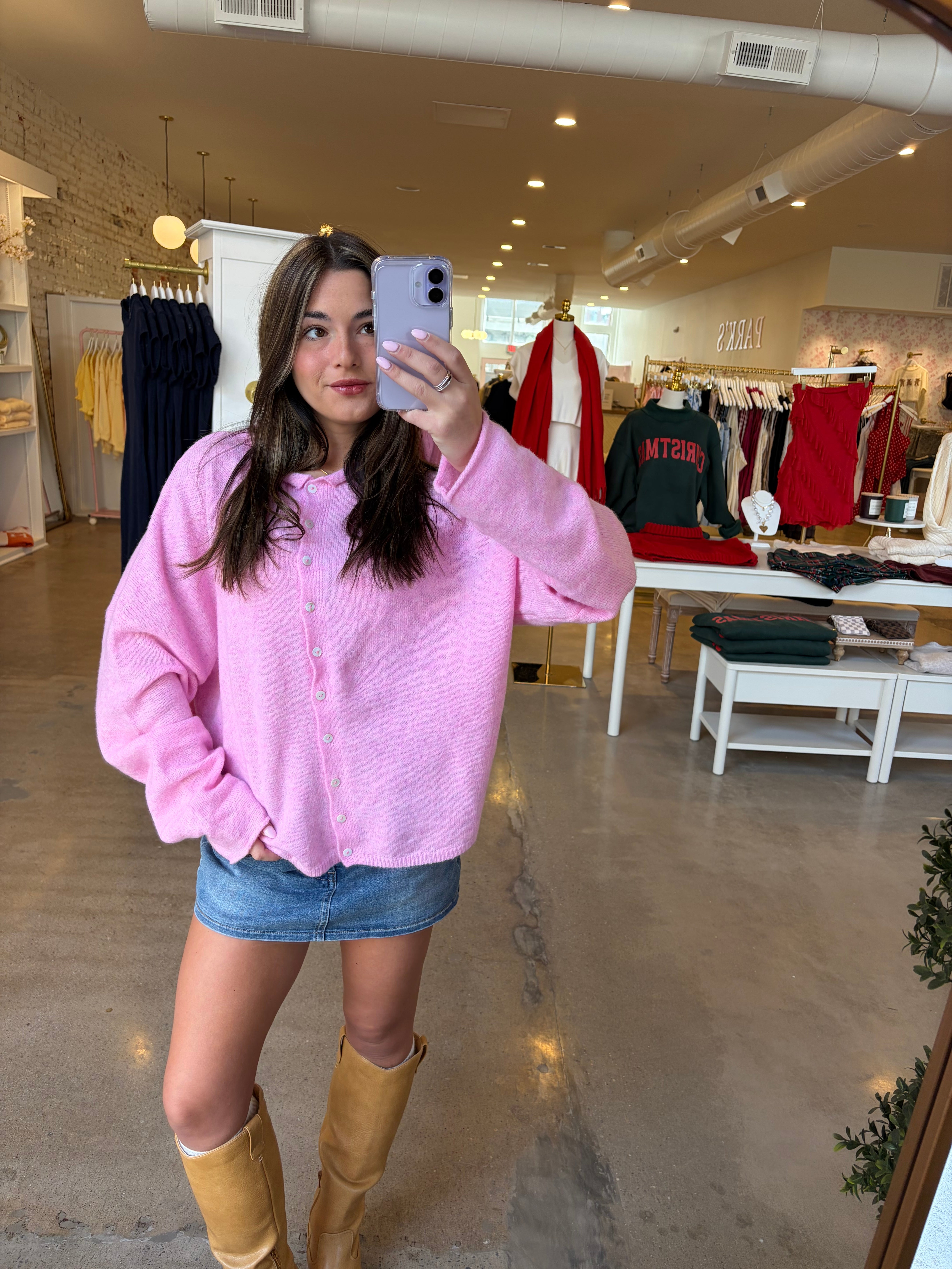 Lizzie Knit Cardigan Sweater - Pale Pink