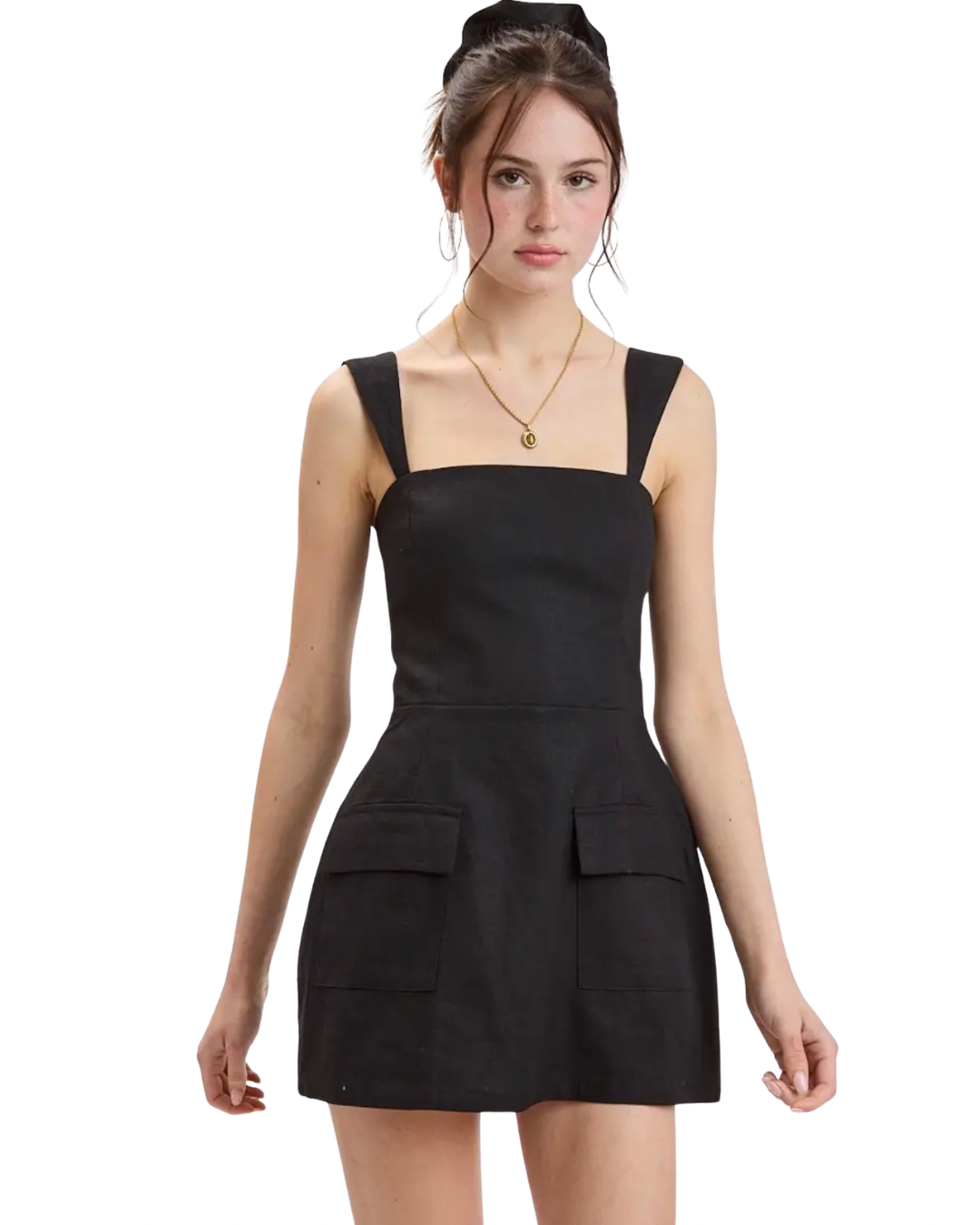 Robin Front Pocket Mini Dress - Black