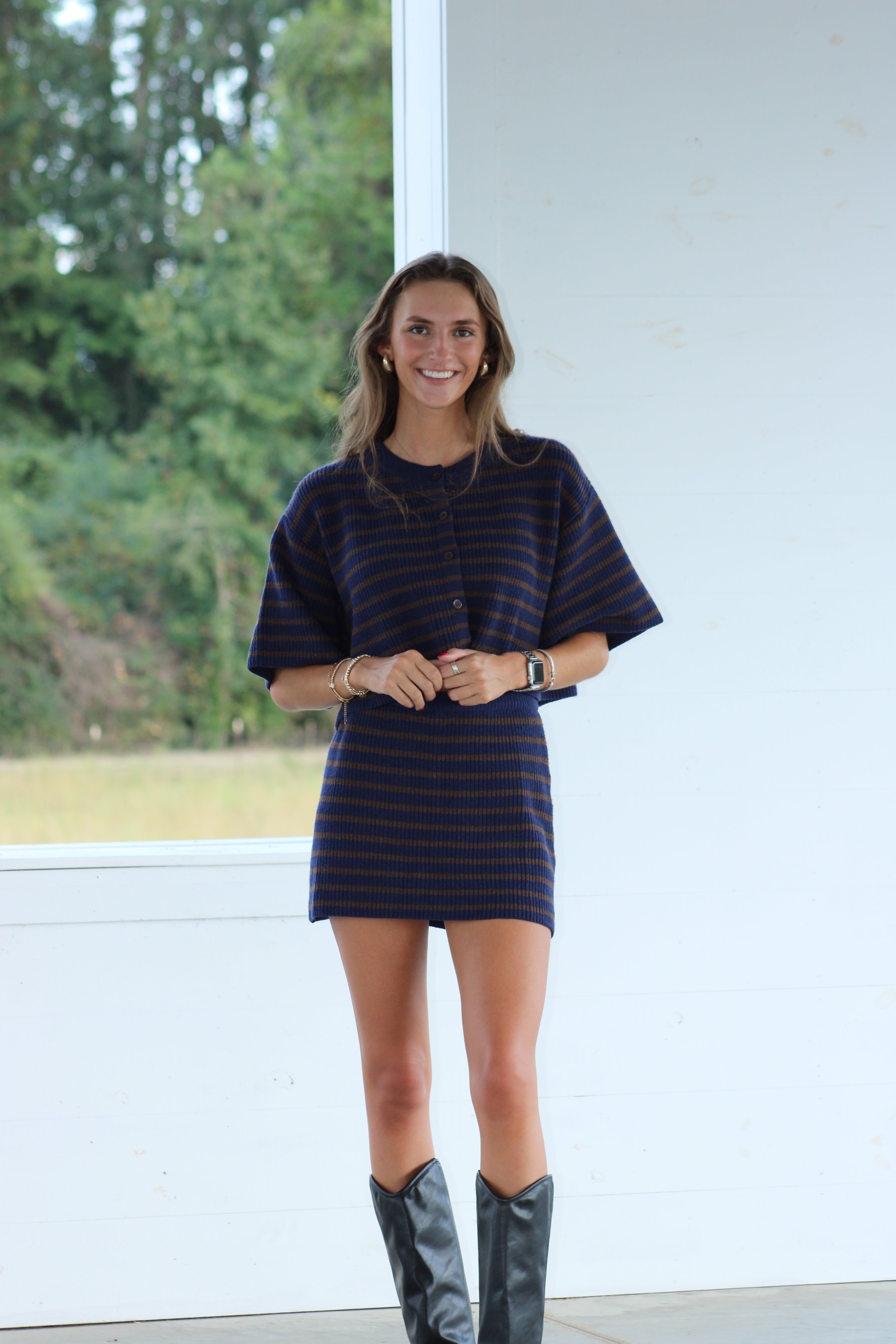 Mable Knit Top & Skort Set - Navy