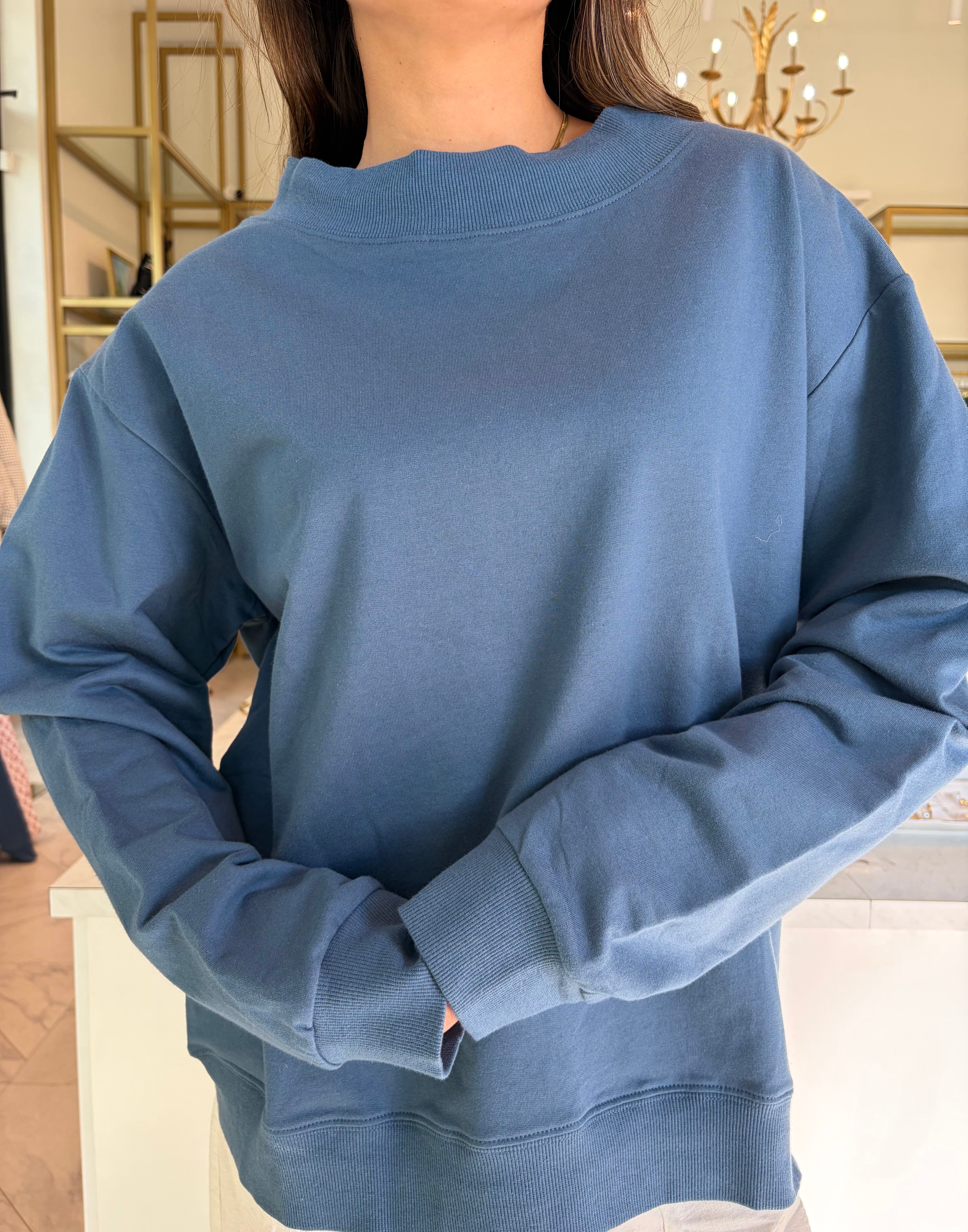 Olivia Lightweight Oversized Mockneck Sweatshirt - Blue