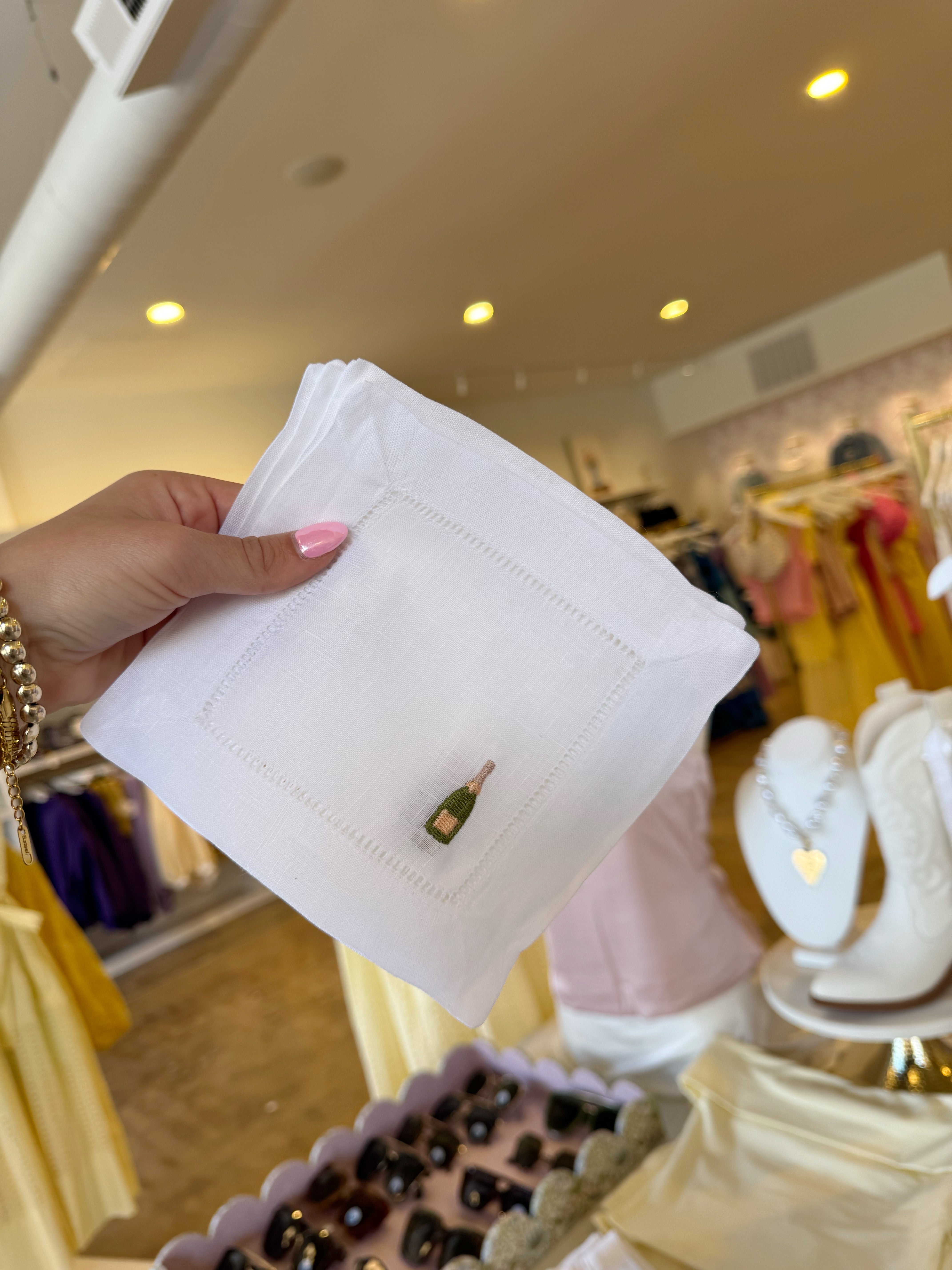 Embroidered Linen Cocktail Napkins CHAMPAGNE - 4 pack
