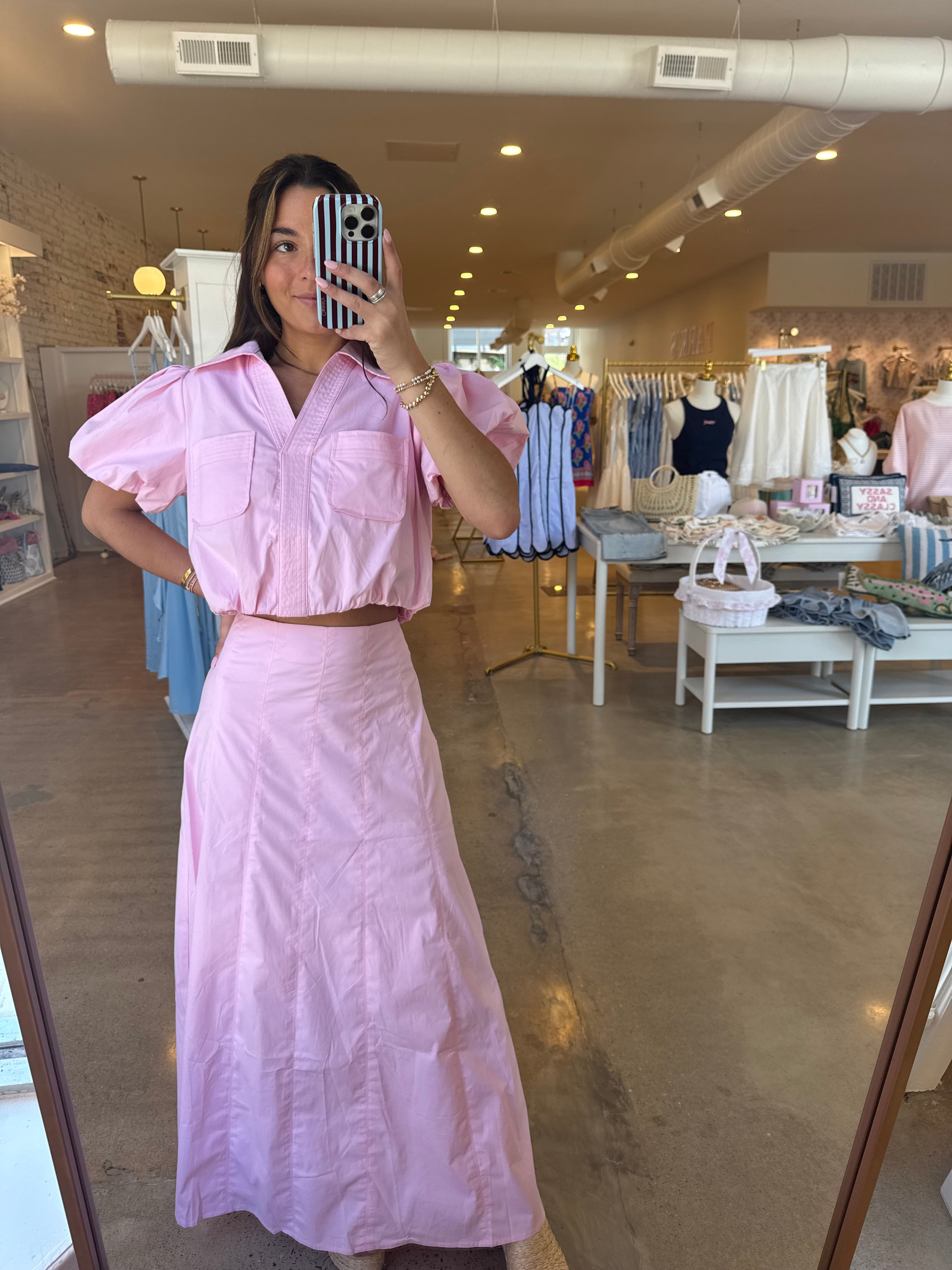 Something Inbetween Top & Midi Skirt Set - Pink
