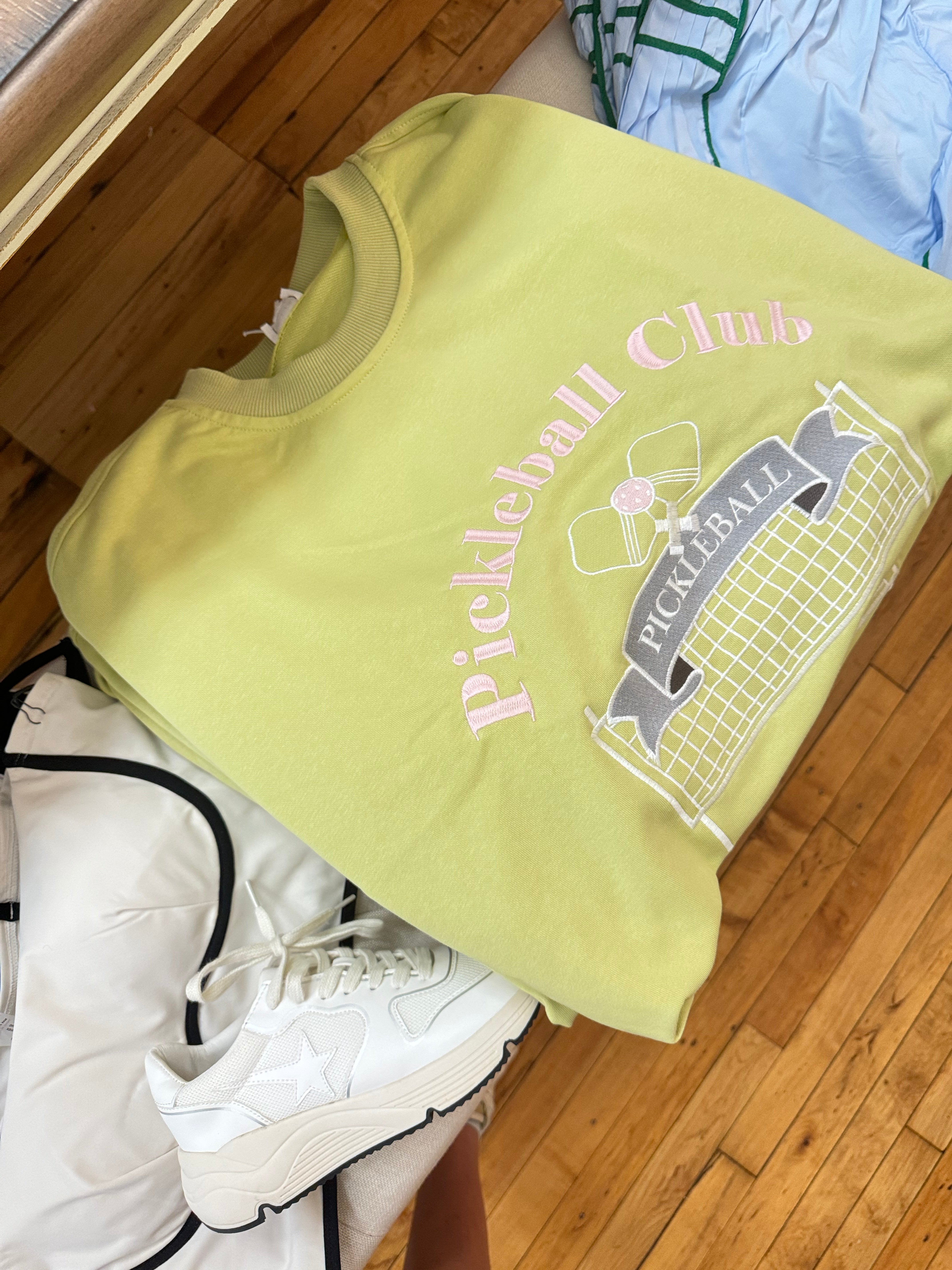 Pickleball Club Embroidered Oversized Sweatshirt - Lime