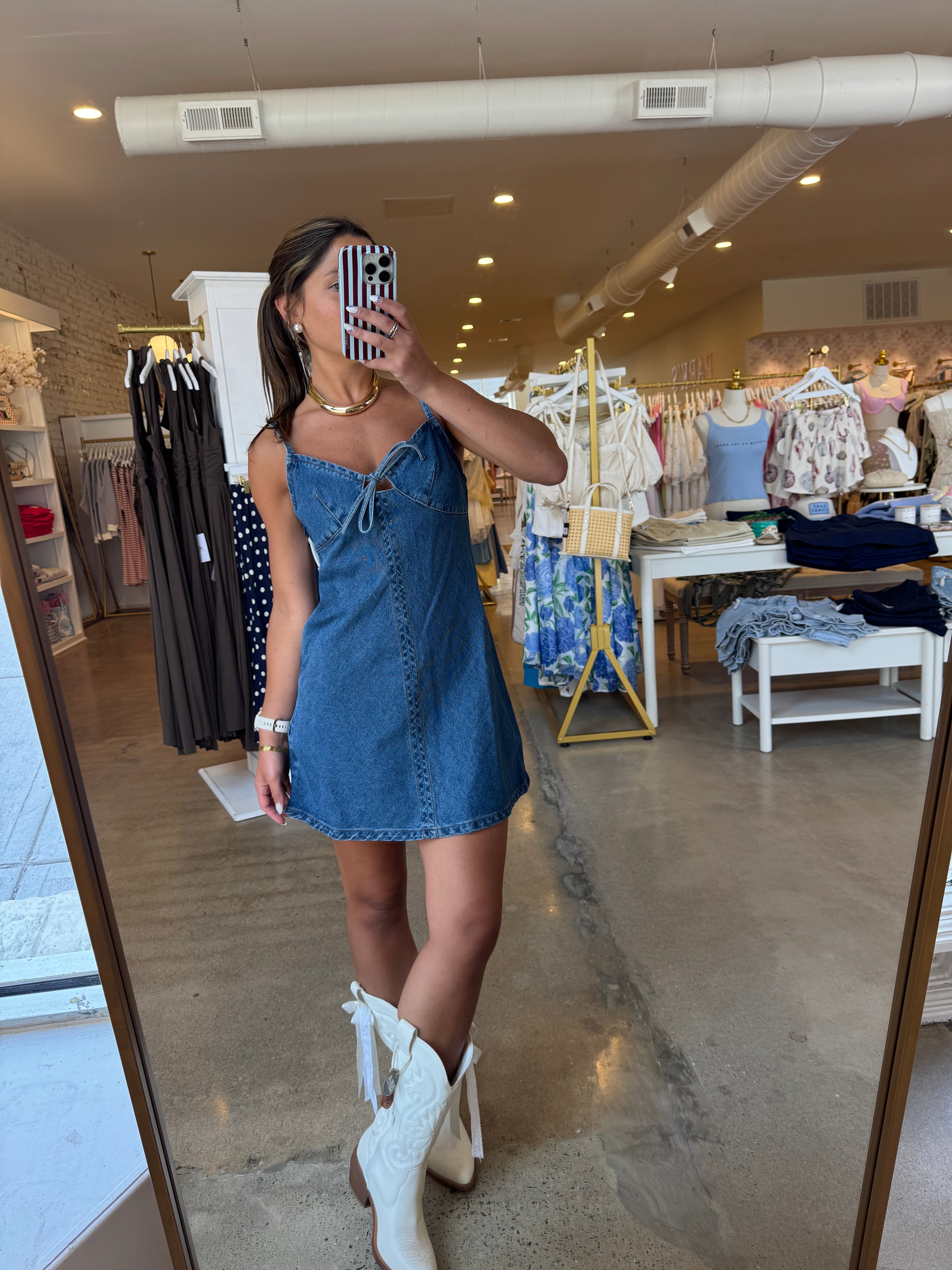 Olivia Denim Mini Dress - Dark Denim