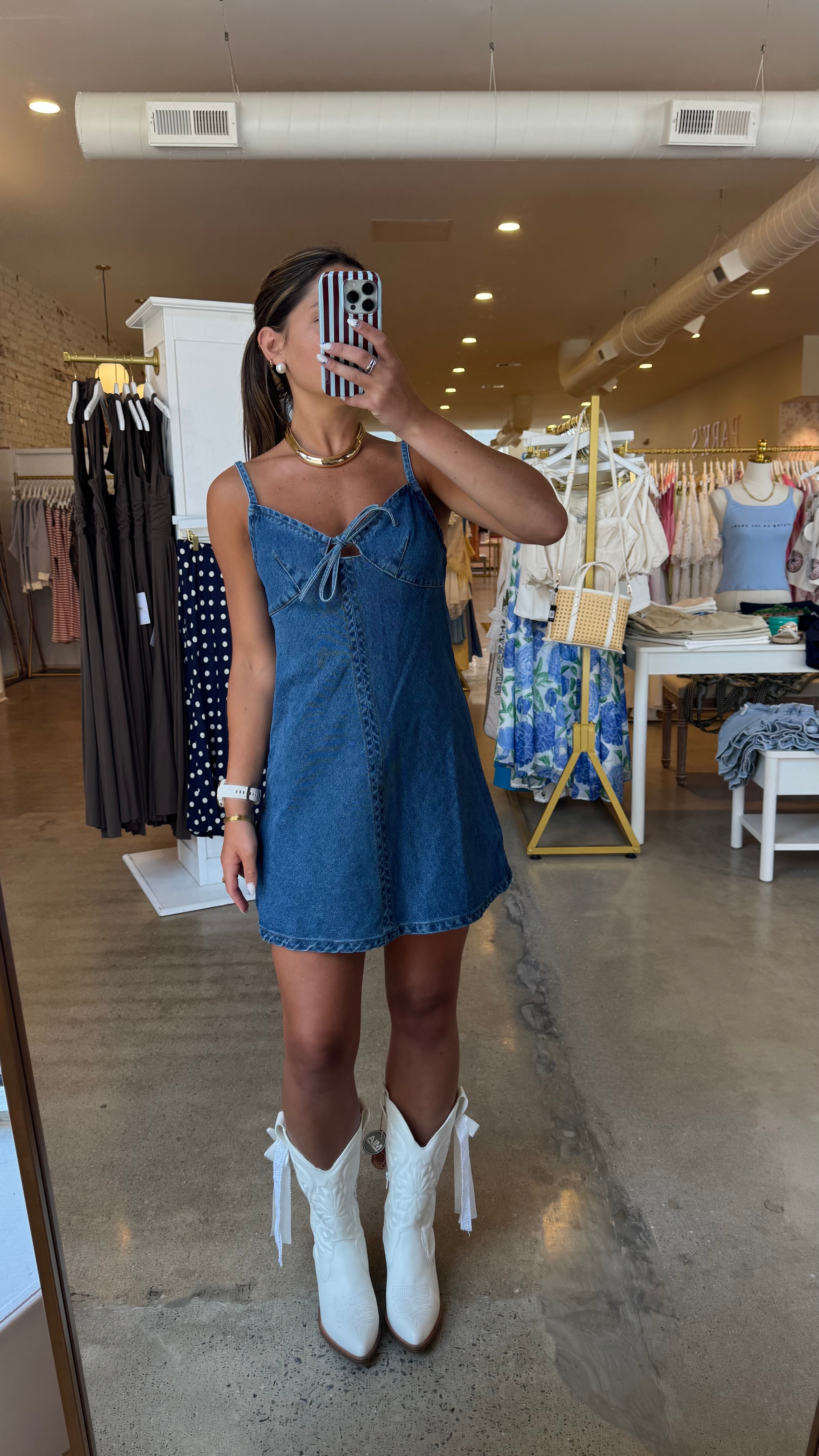 Olivia Denim Mini Dress - Dark Denim