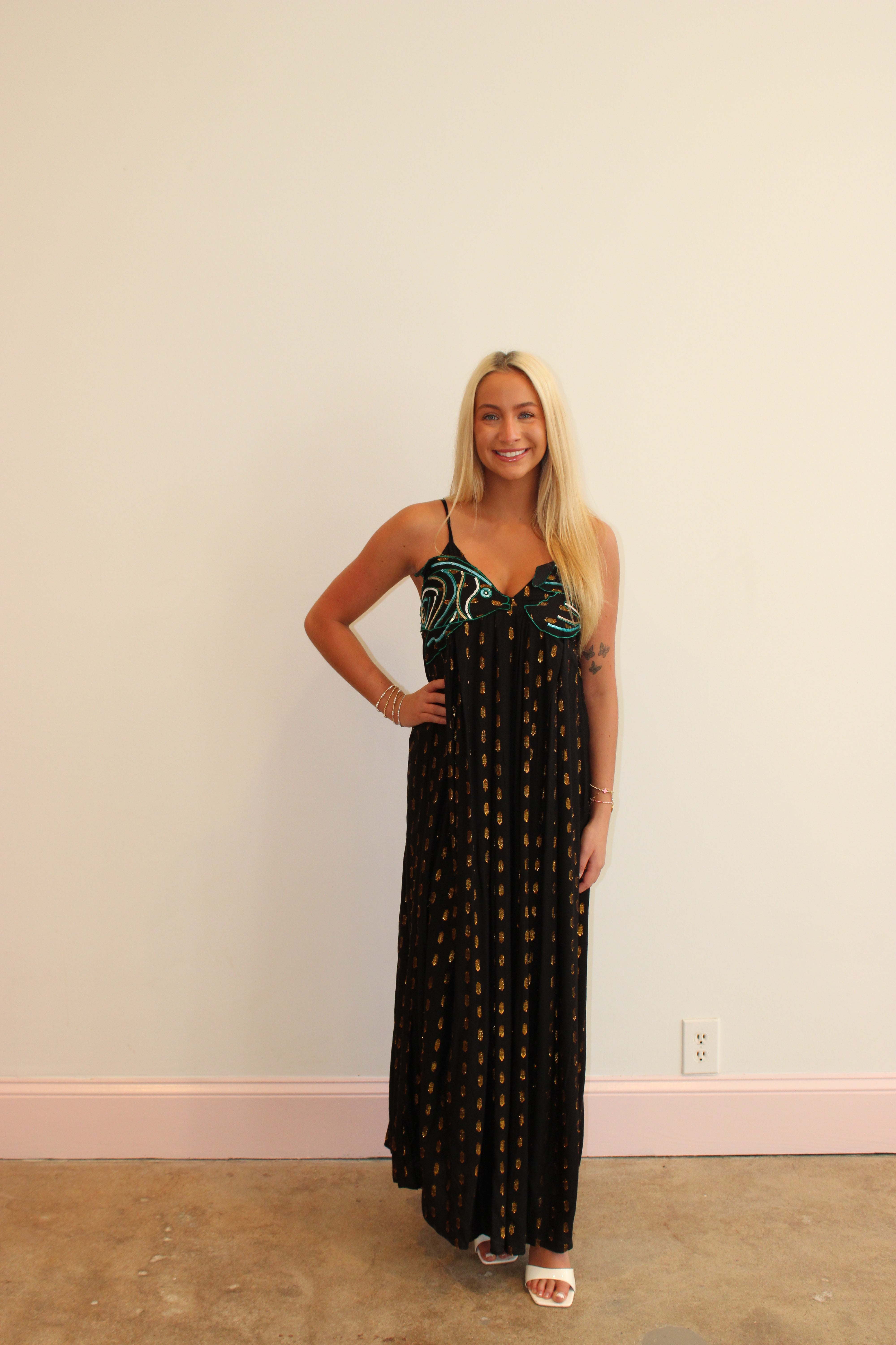 Browfin Fish Embellished Lurex Dress - Black & Blue