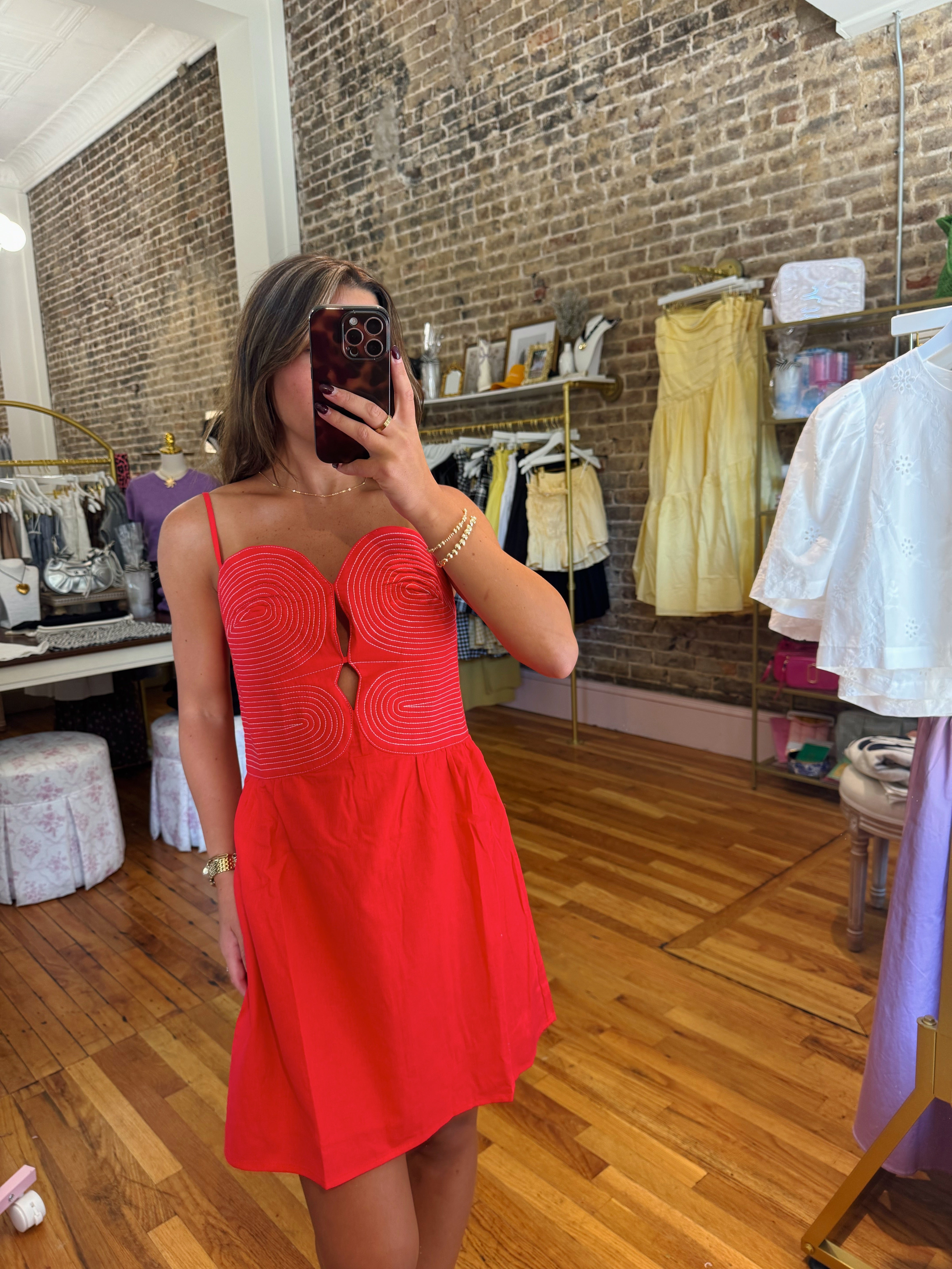 Clarissa Embroidered Mini Dress - Red