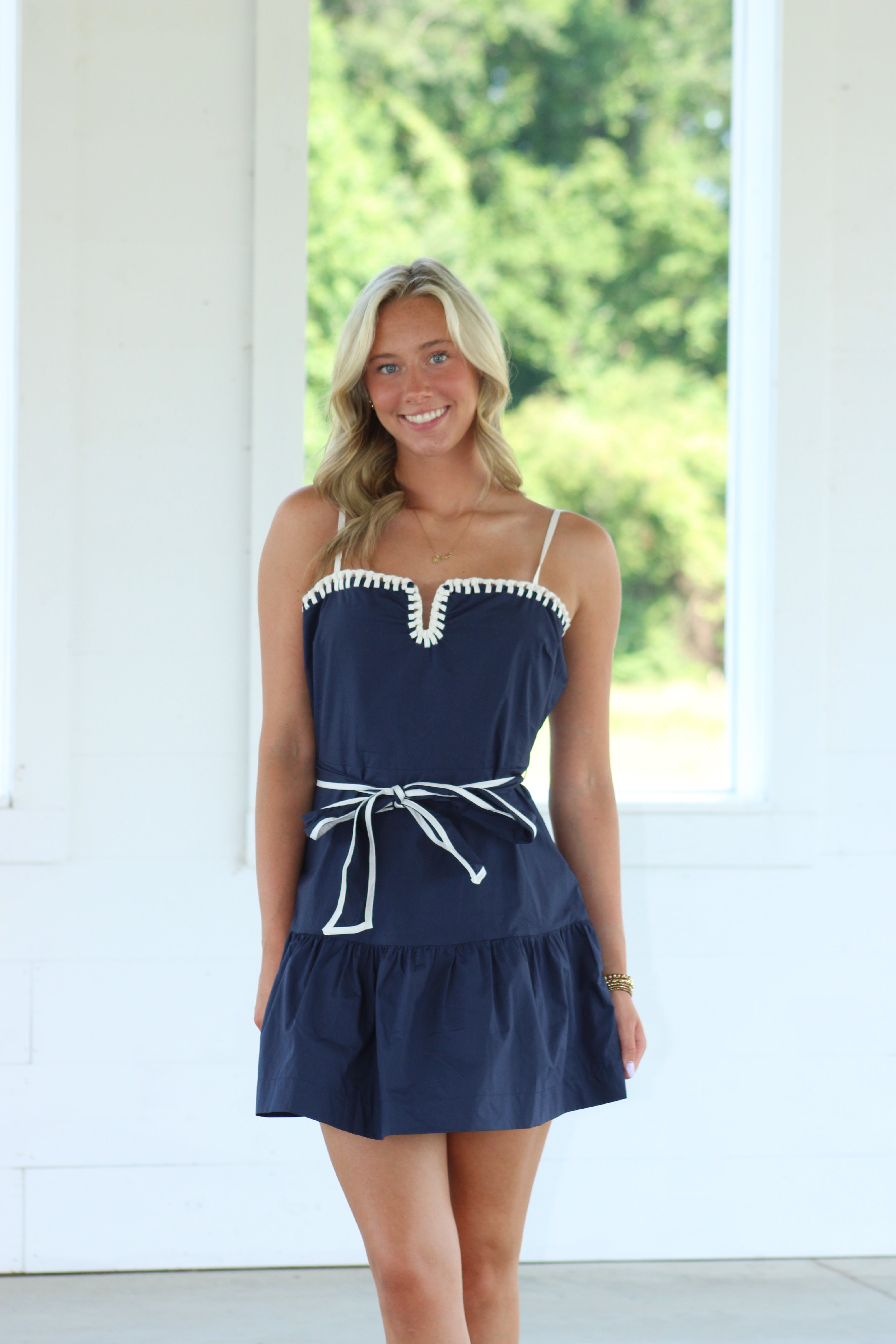 What Goes Around Mini Dress - Navy