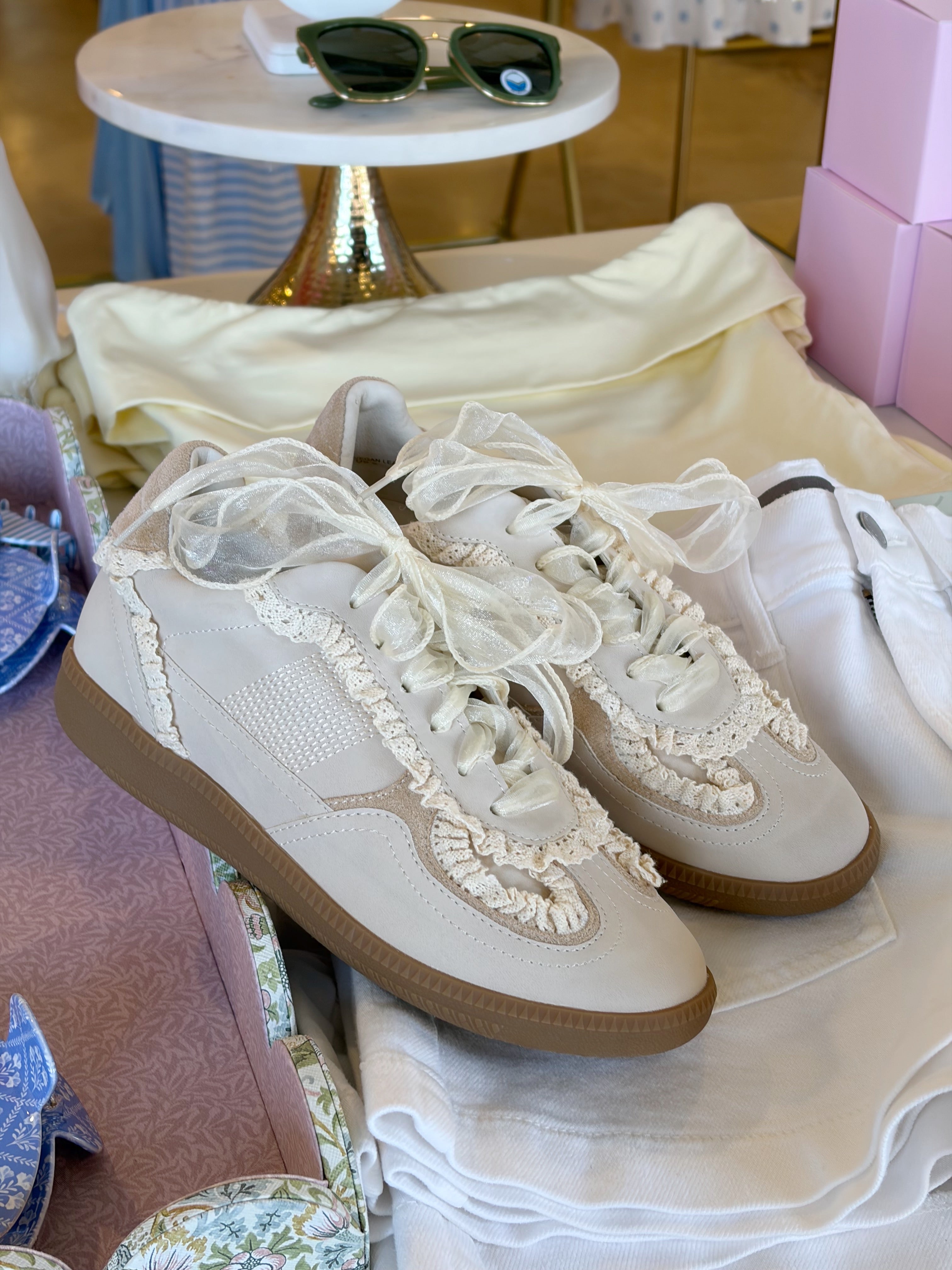 April Lace Trimmed Retro Sneaker - Cream