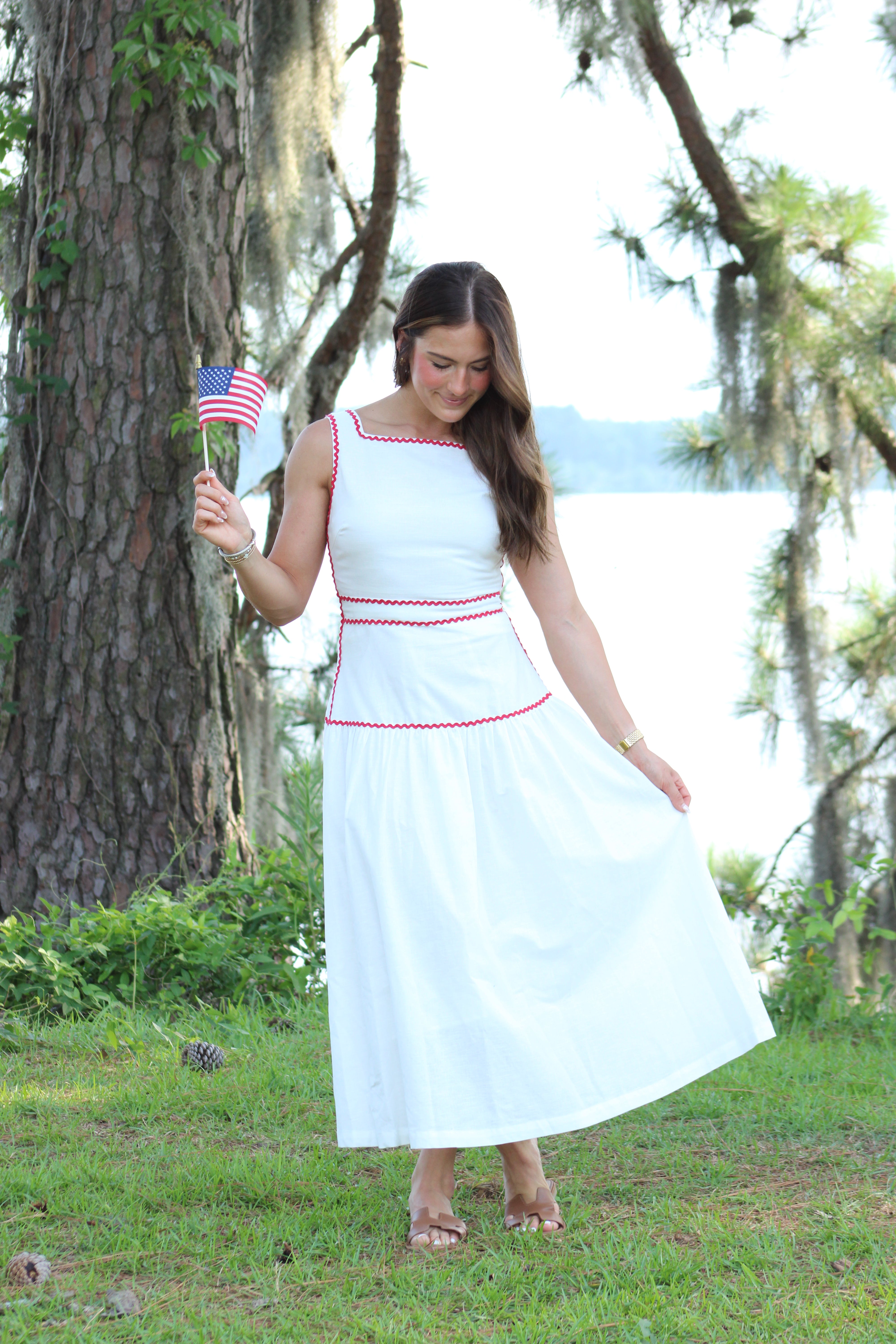 Love Club Midi Dress - White & Red