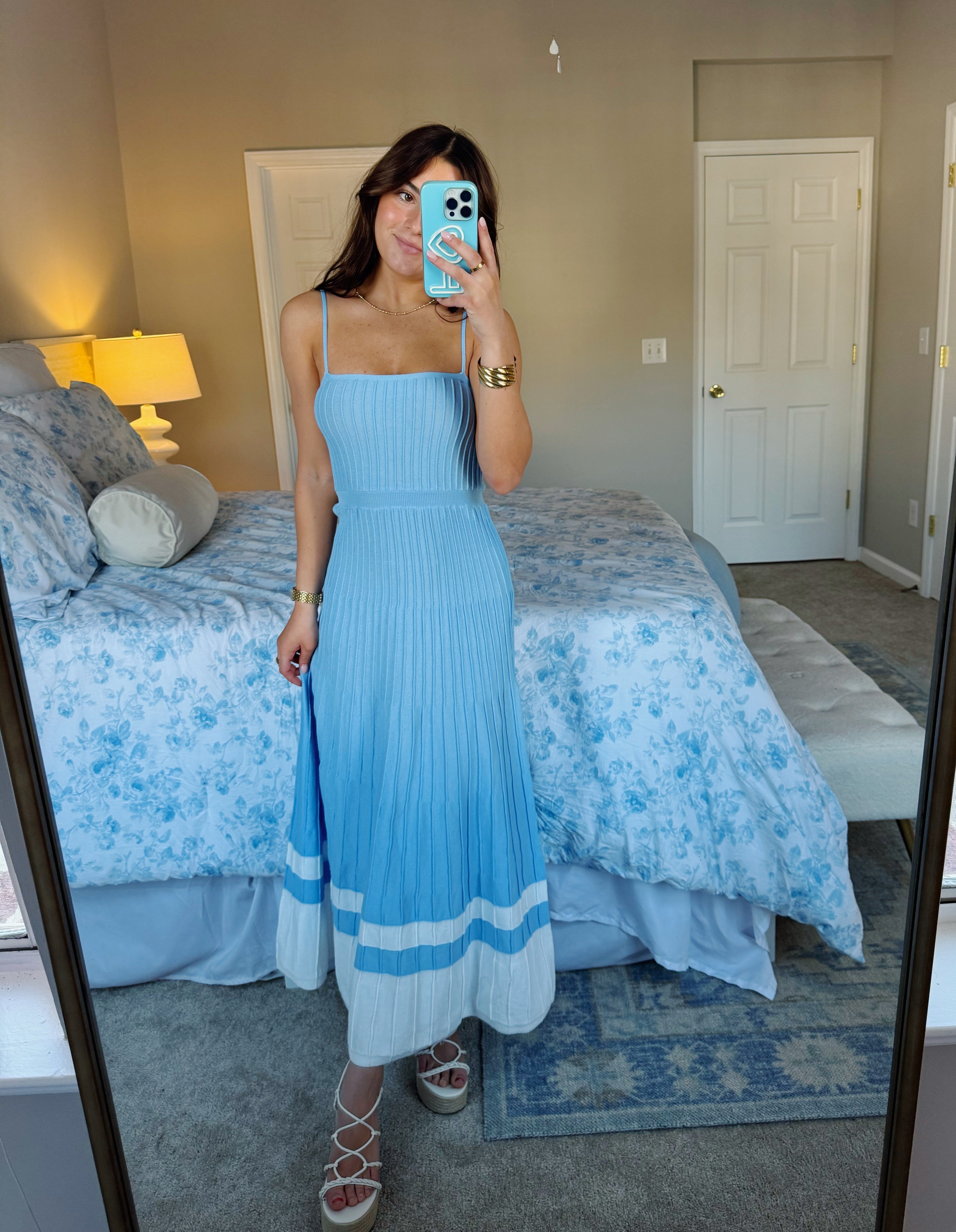 Sutton Midi Dress - Light Blue & Ivory