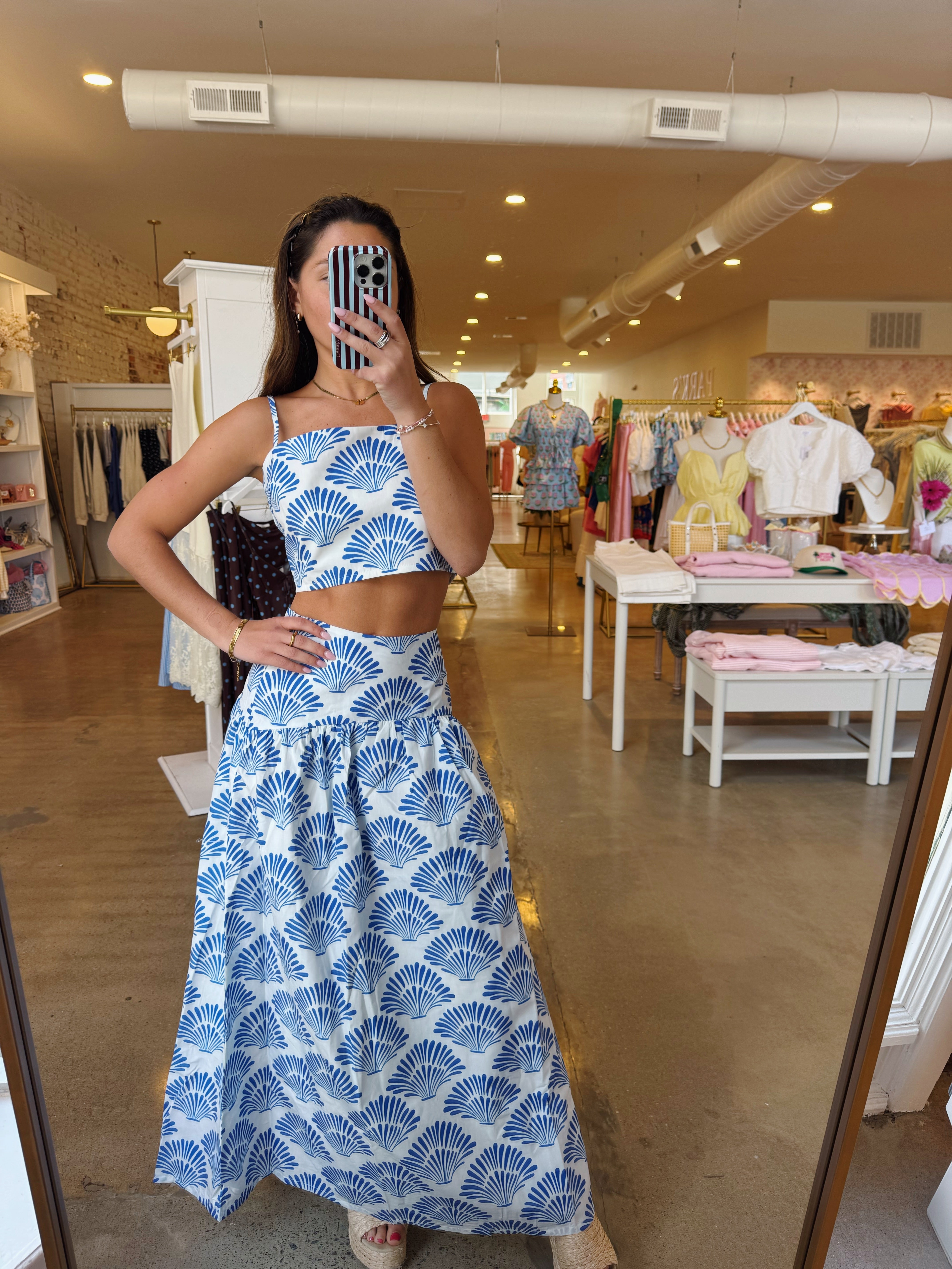 Collecting Seashells Midi Skirt Set - Blue