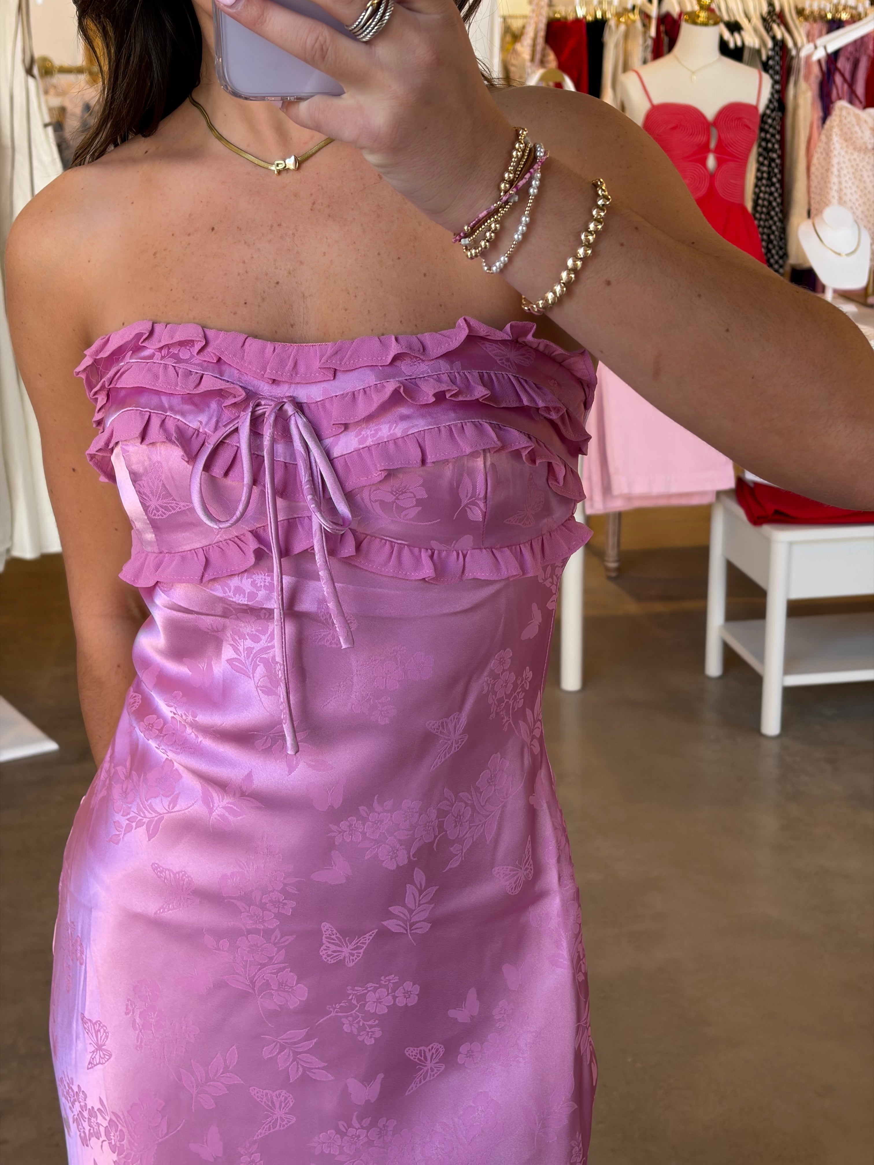Dream A Little Satin Midi Dress - Pink