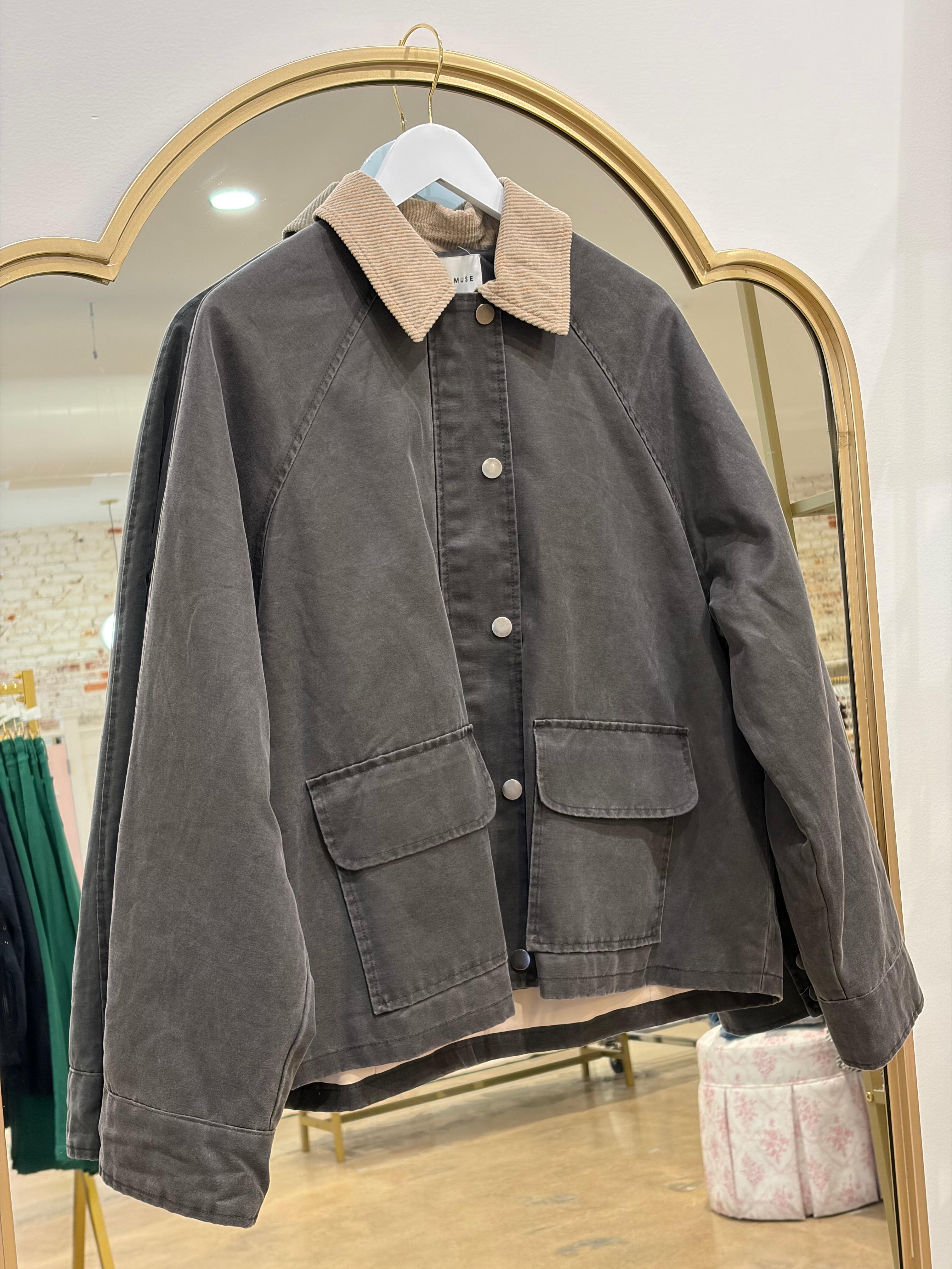 Upper East Side Collar Contrasted Utility Jacket - Charcoal