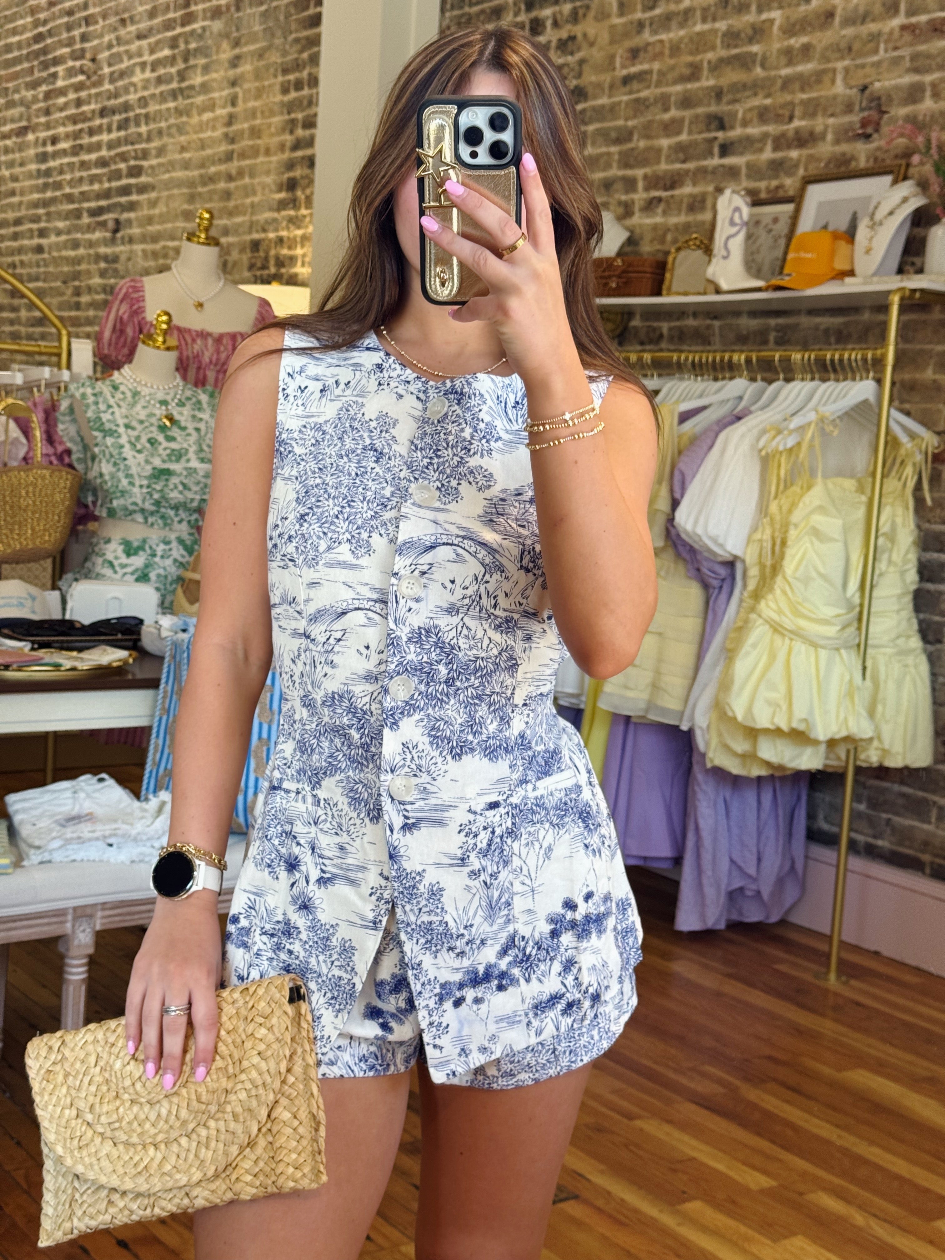 Aniston Vest & Shorts Set - Blue & White