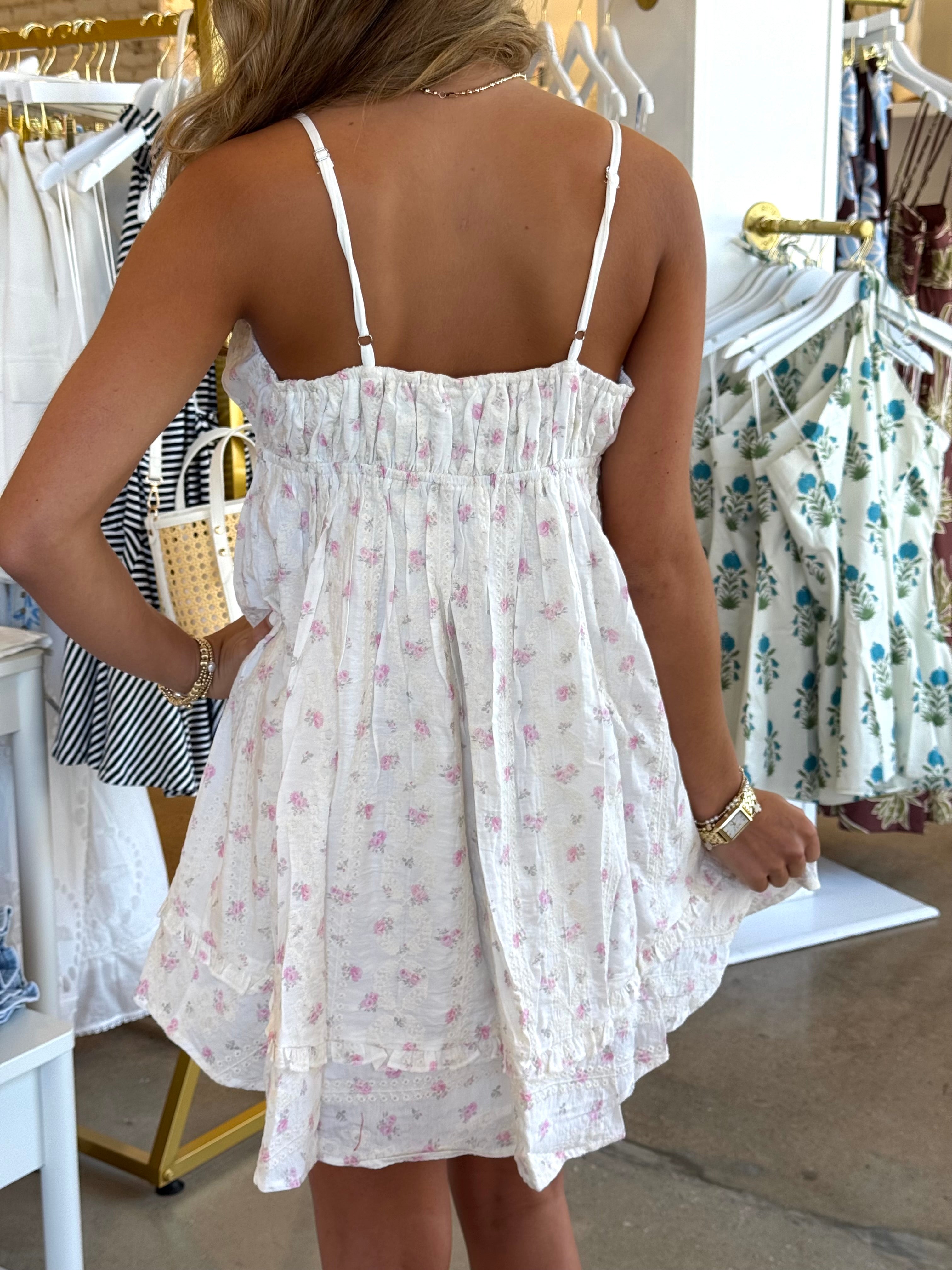 Annabelle Mini Dress - Ivory/Pink Floral