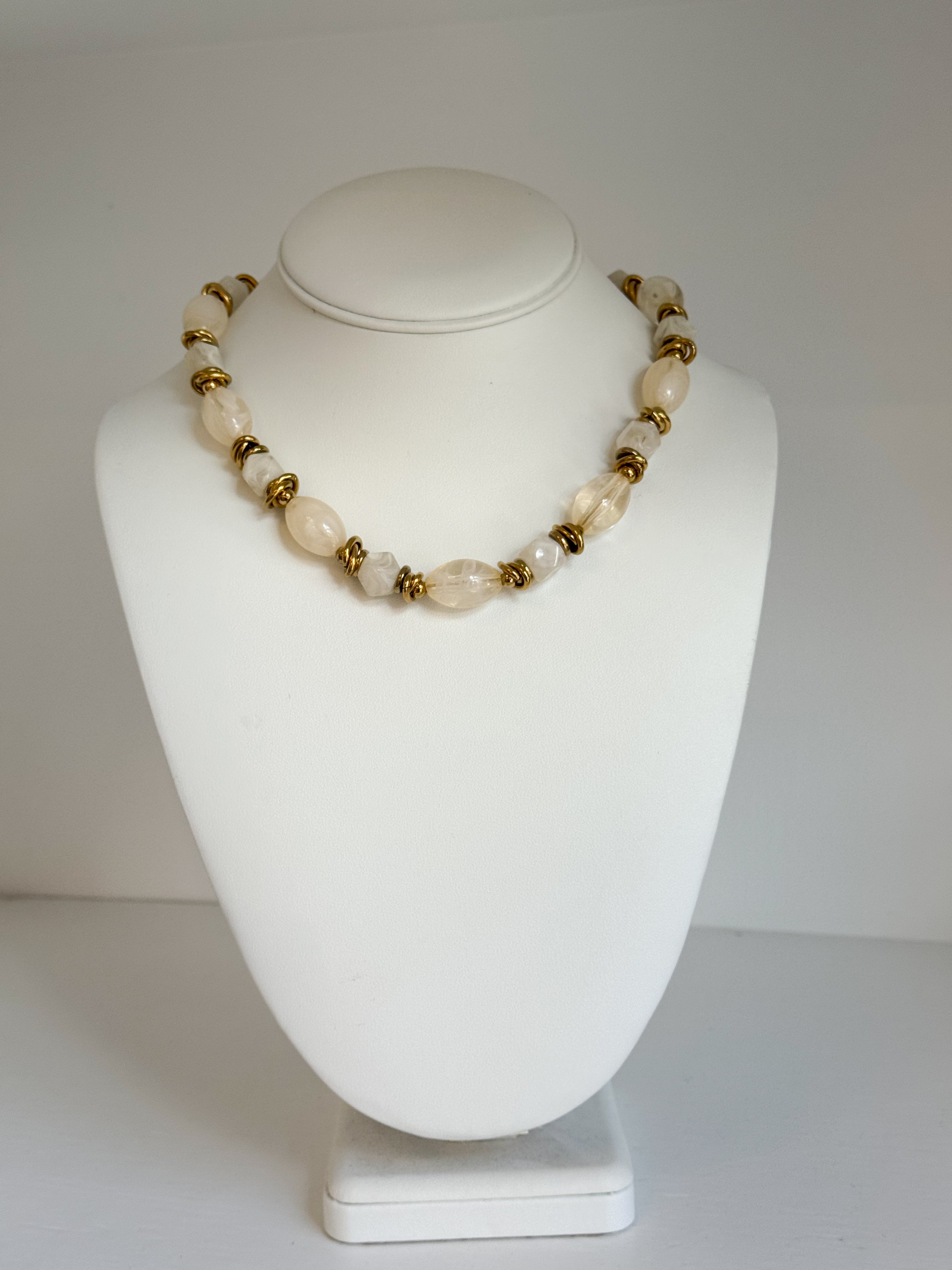 Chique Beaded Necklace - Gold & Cream - Water Resistant