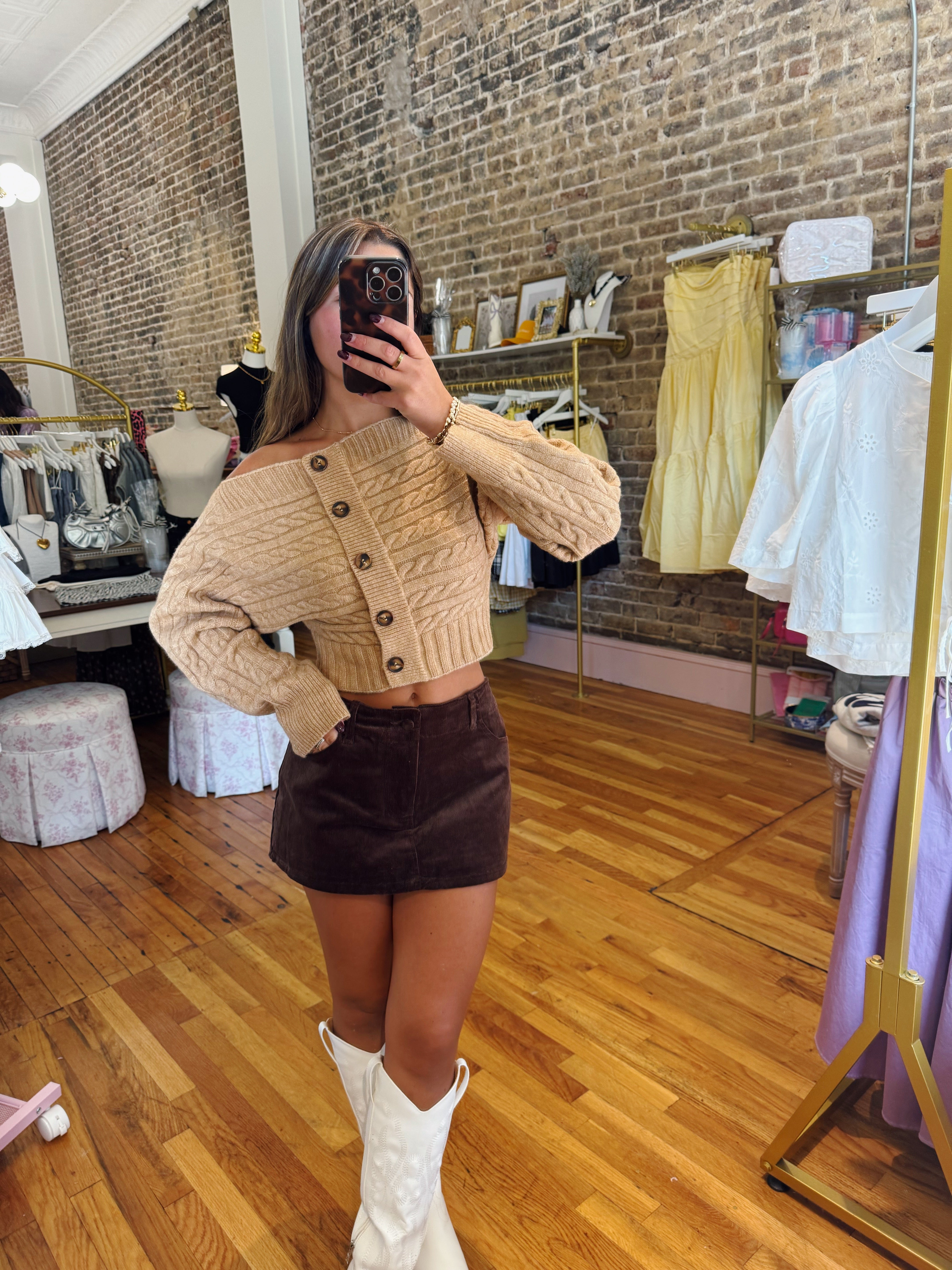 Miles Off The Shoulder Sweater - Tan - Restocked