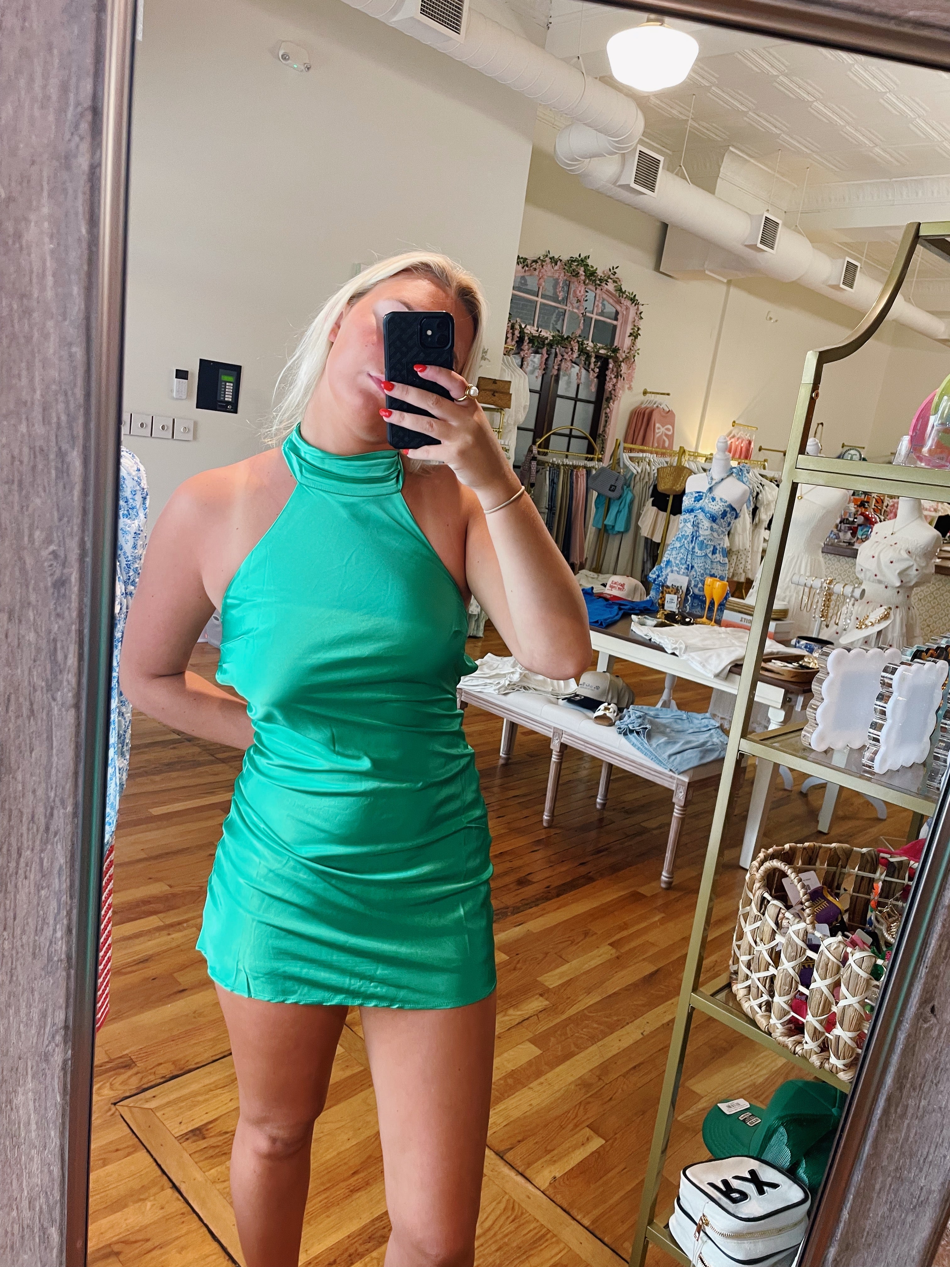 Greyson Satin Mini Dress - Green