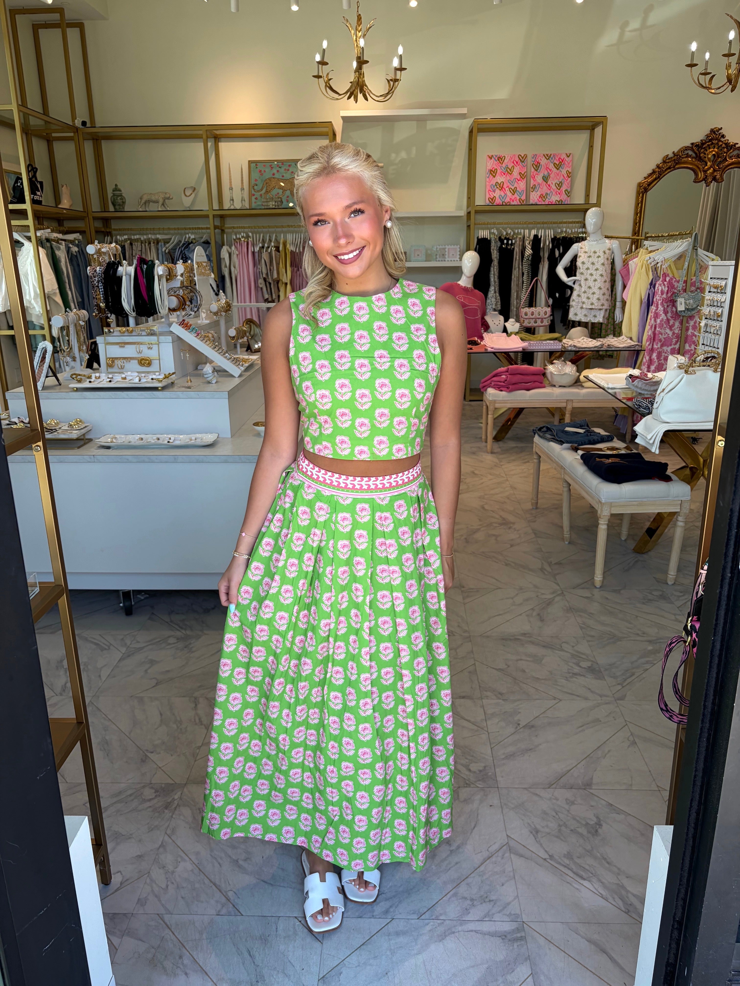 Genevieve Midi Skirt Set - Green