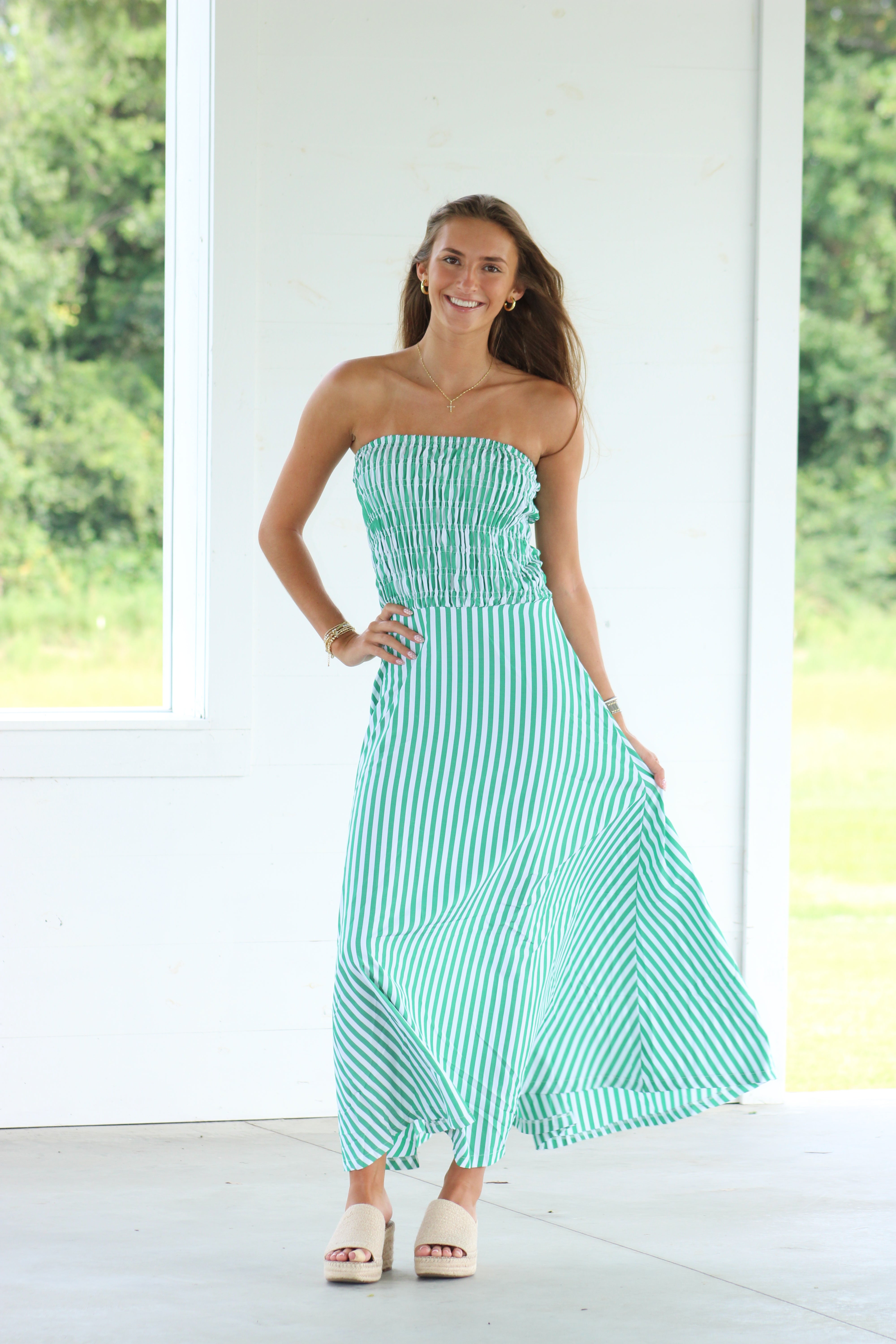 Nobody But Us Midi Dress - Green Stripe