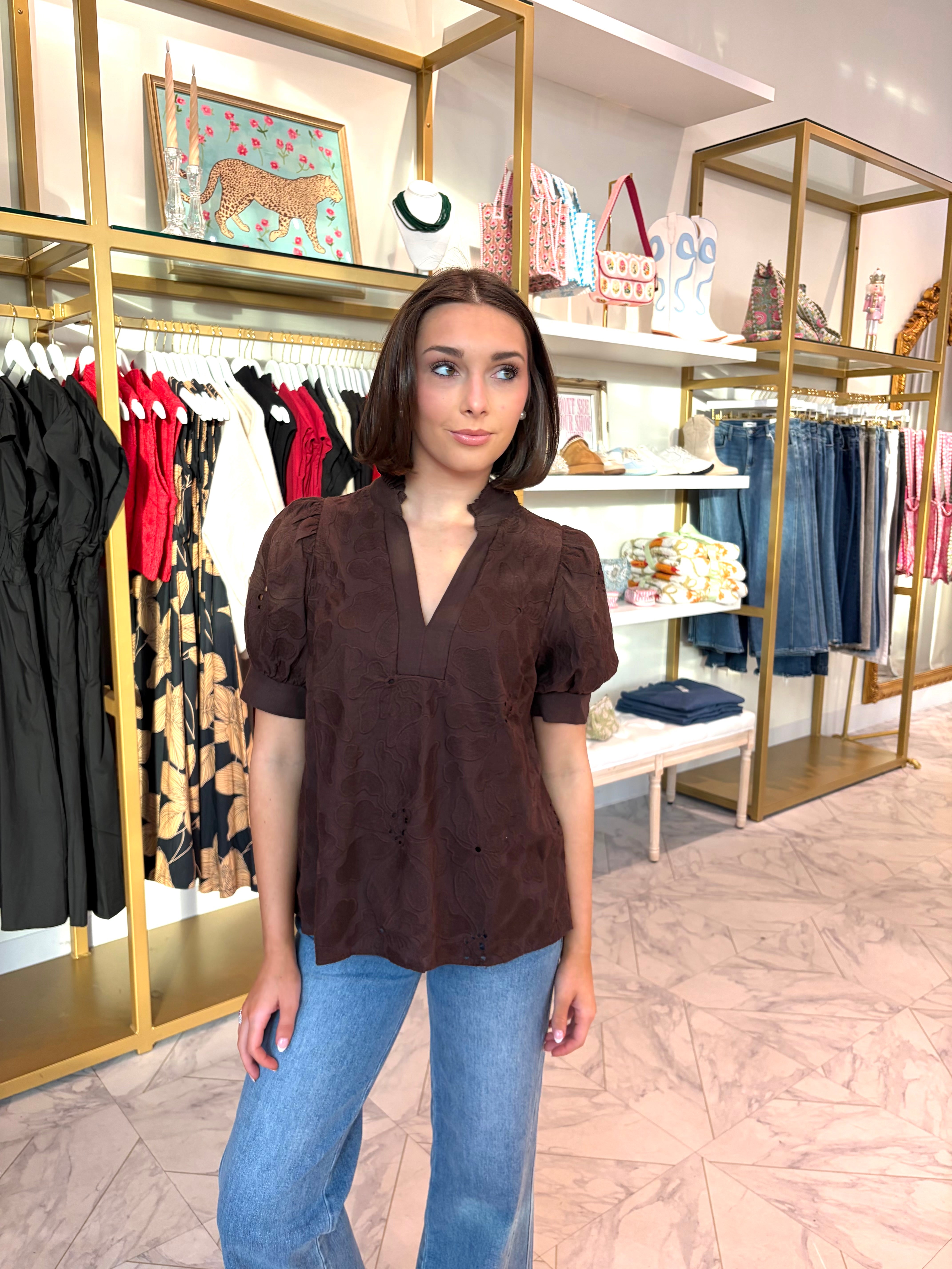 Layne Eyelet Top - Brown