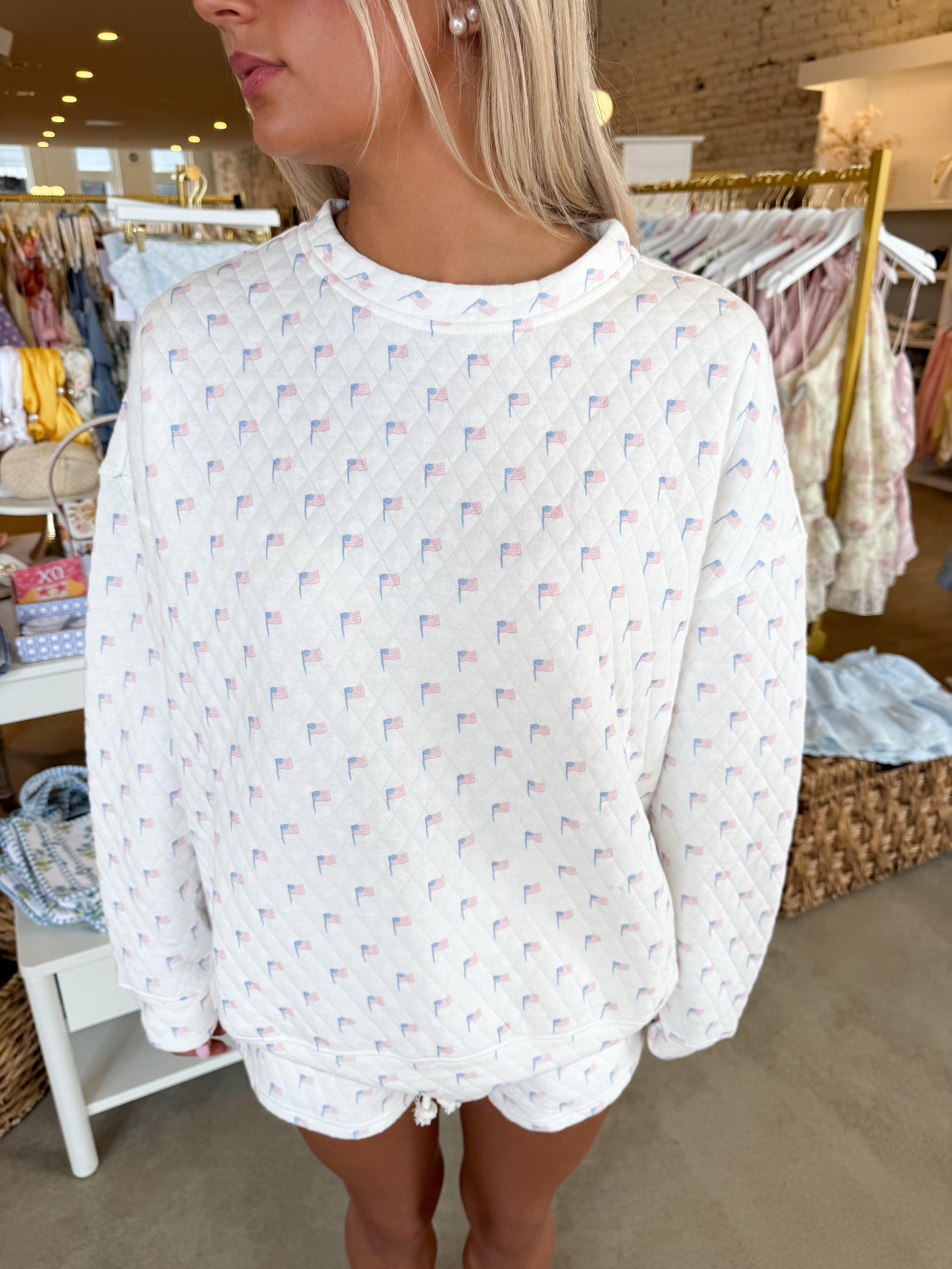 American Flag Quillted Sweatshirt