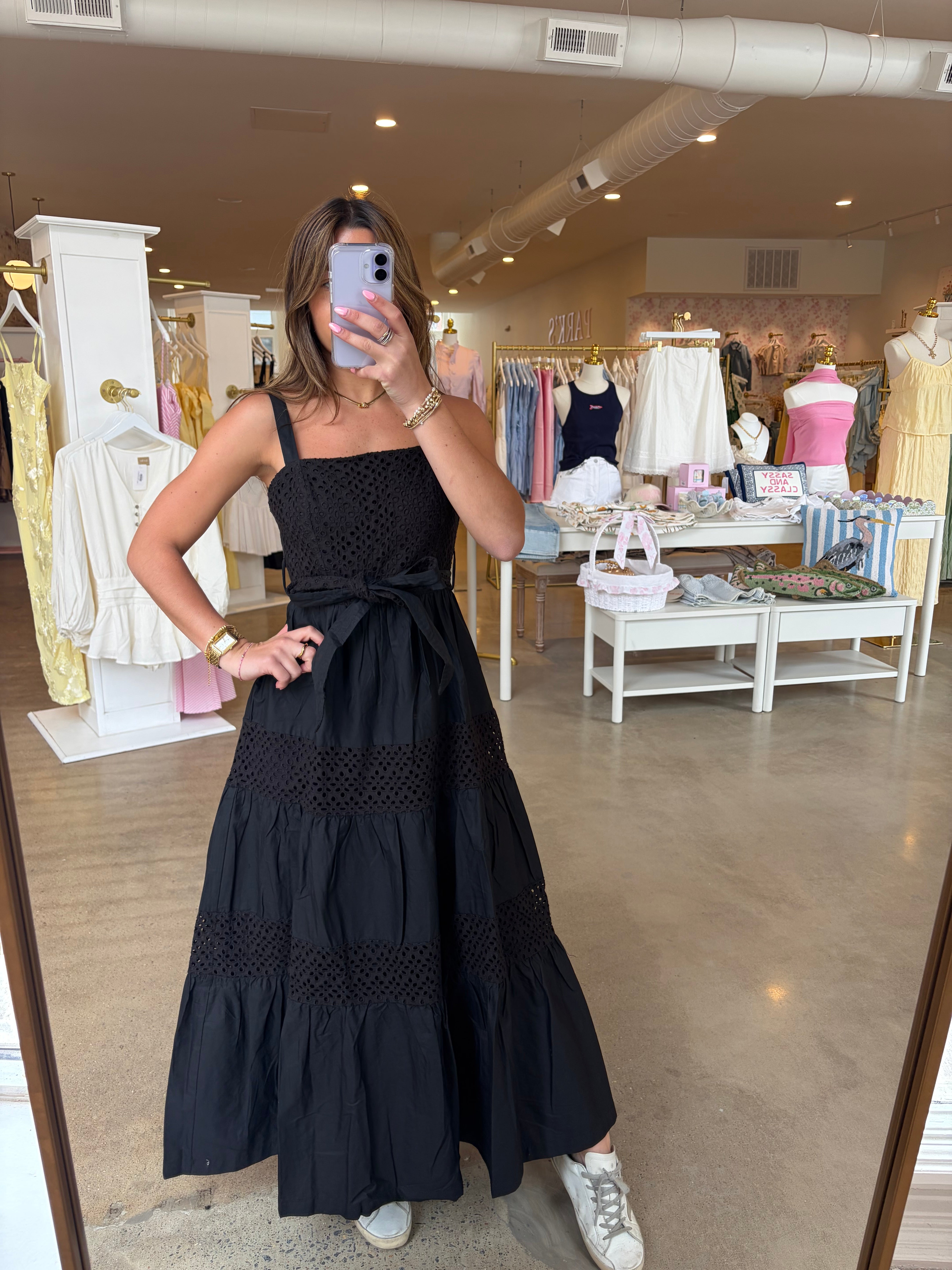 Cooper Eyelet Midi Dress - Black