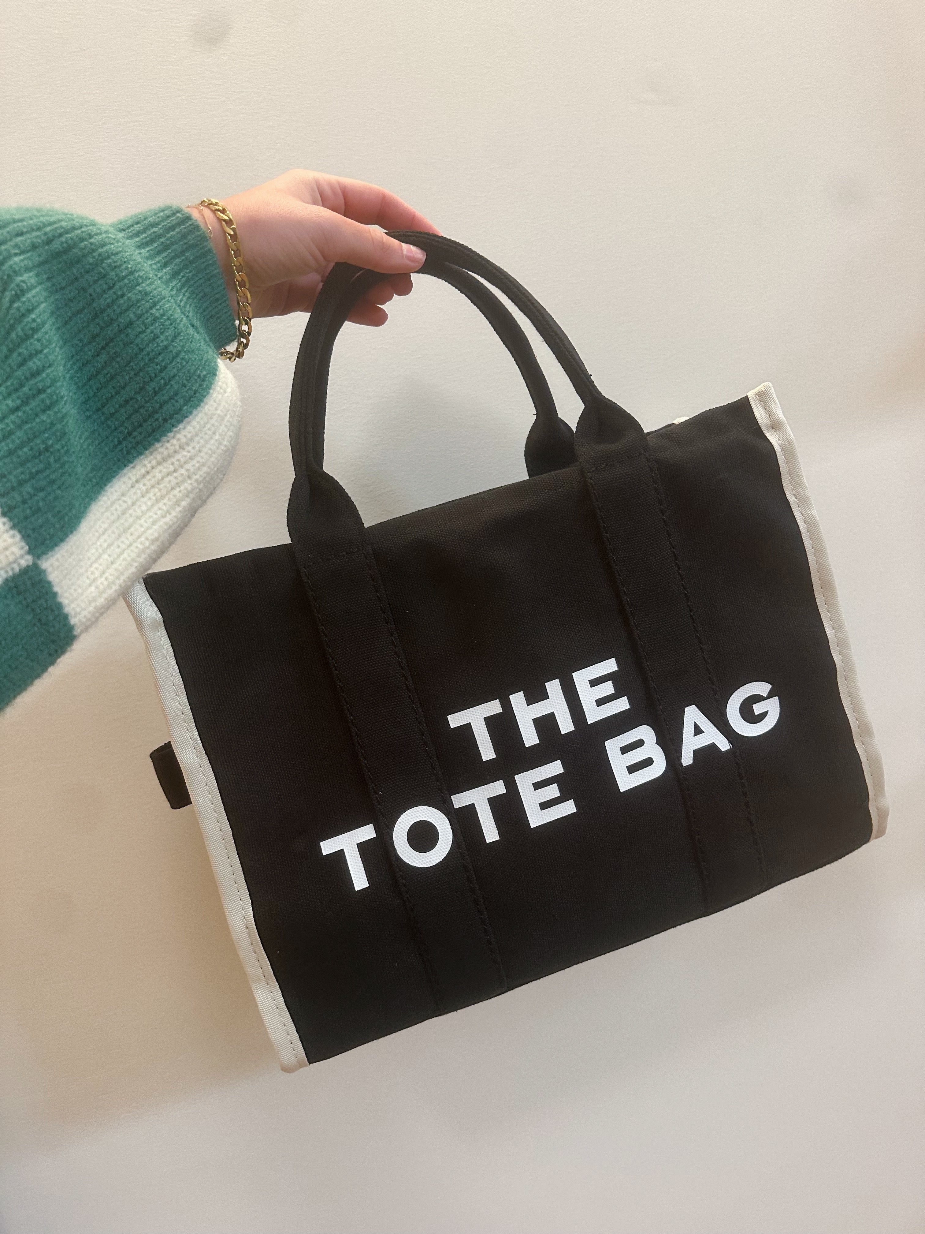 The Tote Bag - Black With White Edges