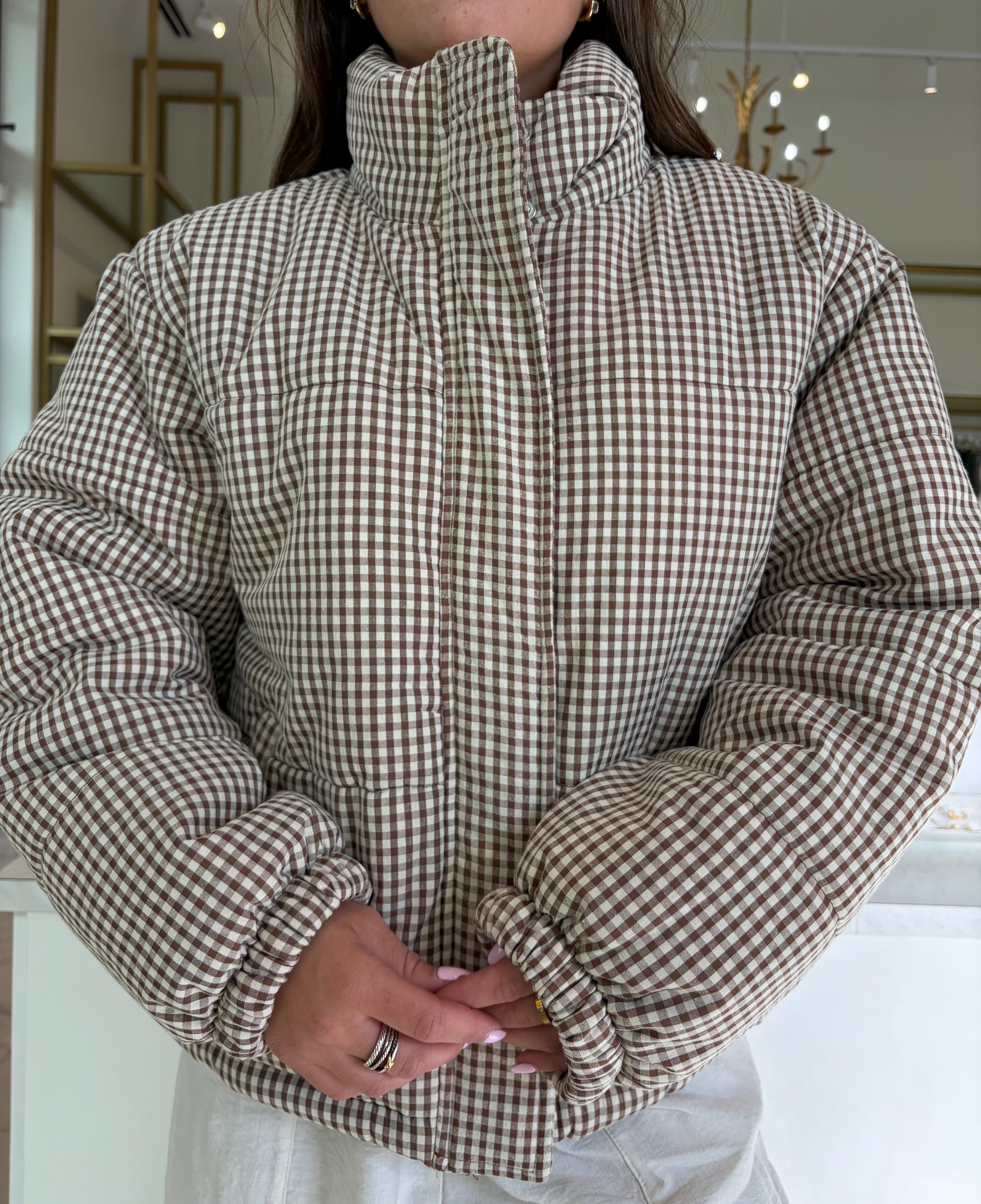 Ginger Puffer Jacket - Brown Gingham