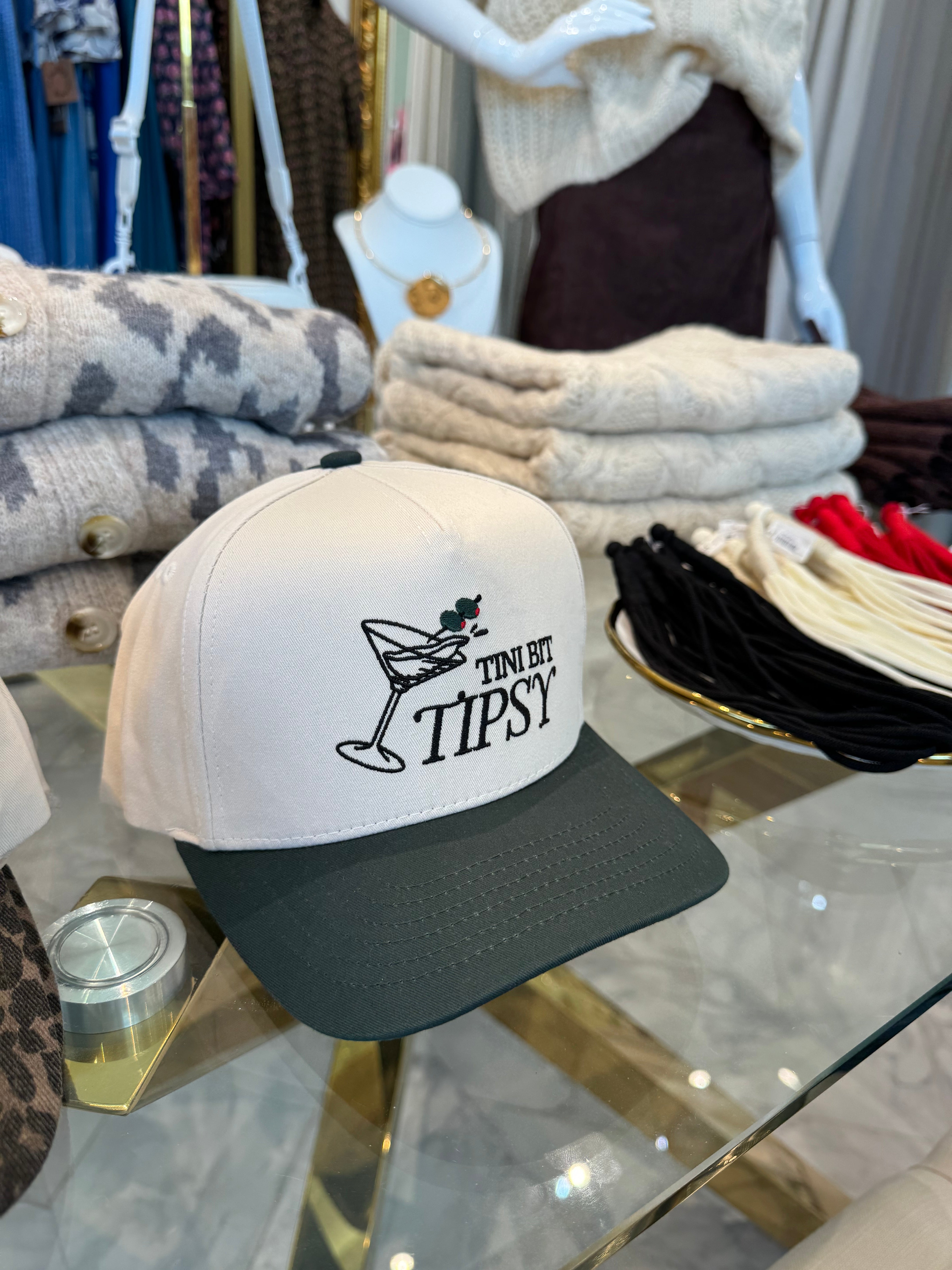 Tini Bit Tipsy Embroidered Hat - Olive