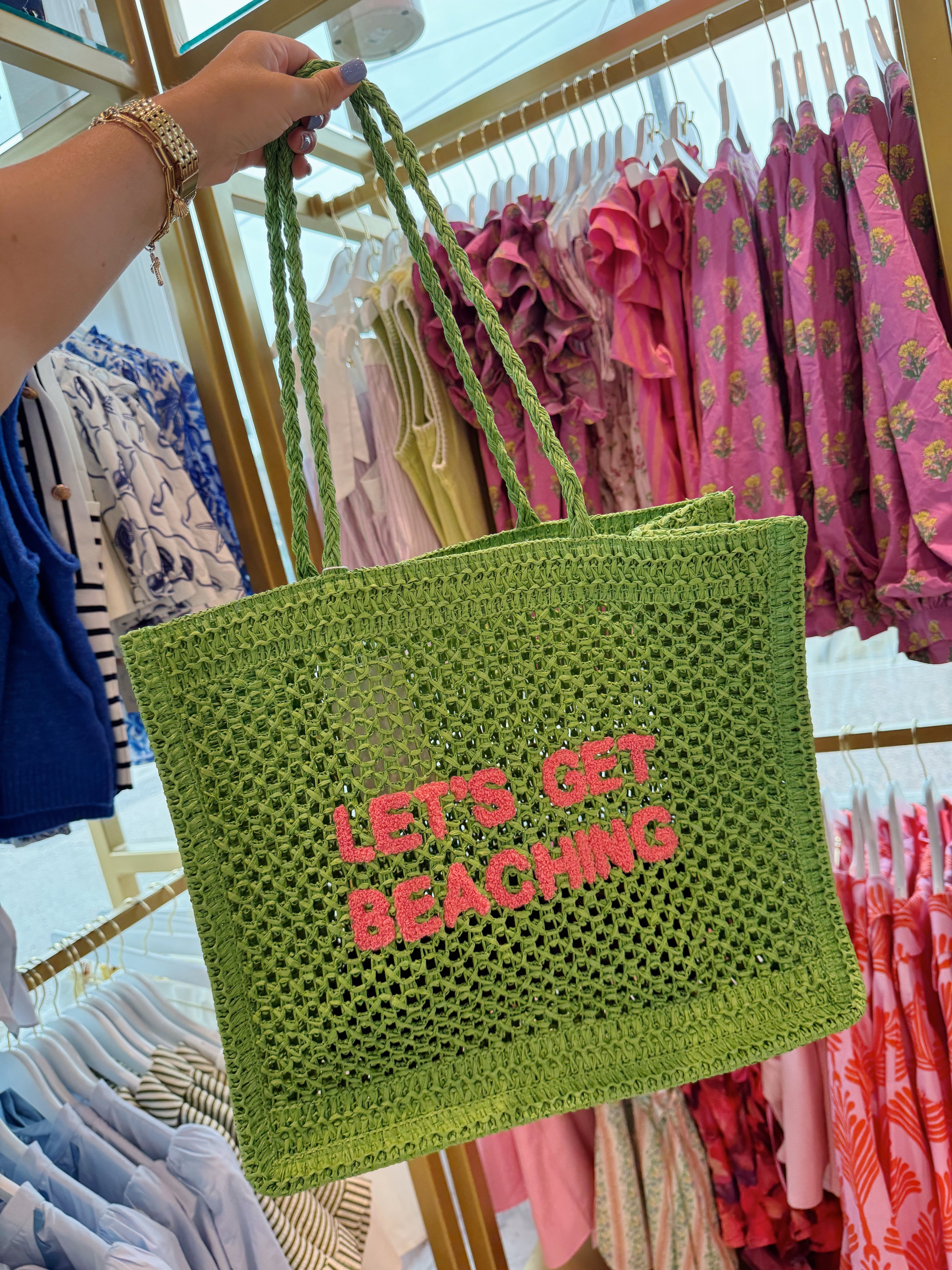 Let's Get Beaching Straw Tote - Green