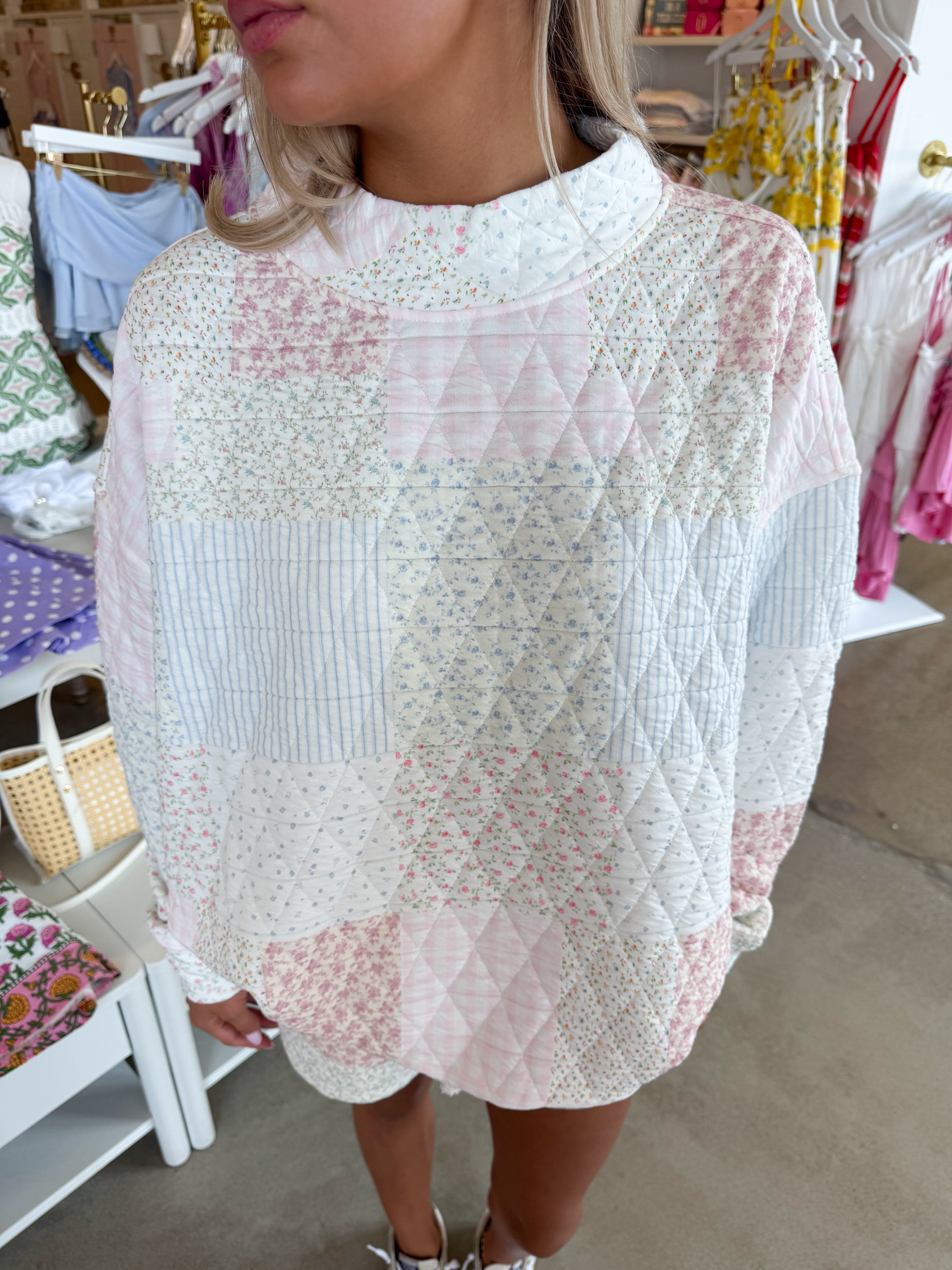 Quilted Pastel Mockneck Sweatshirt
