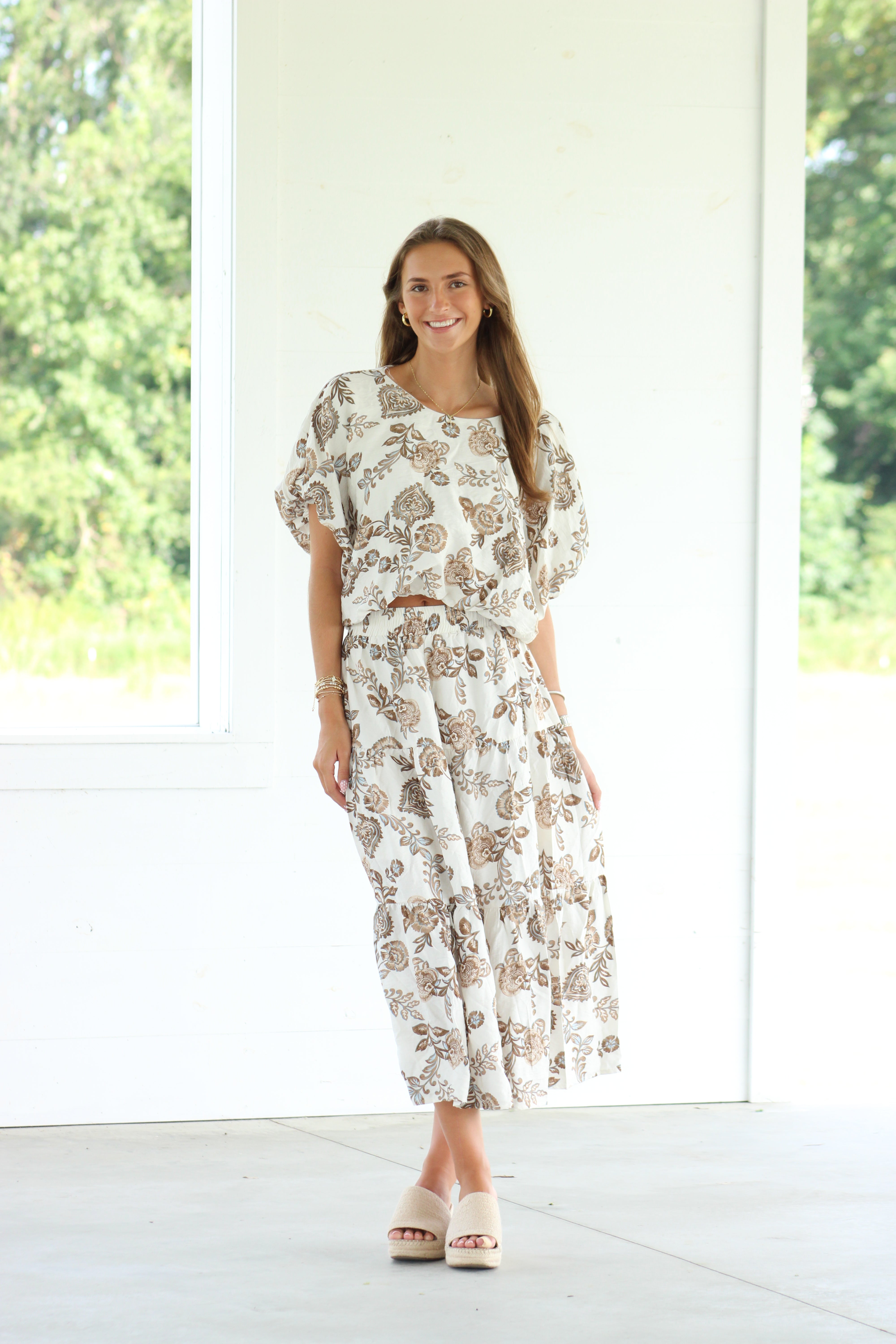 Falling For You Top & Skirt Set - Beige