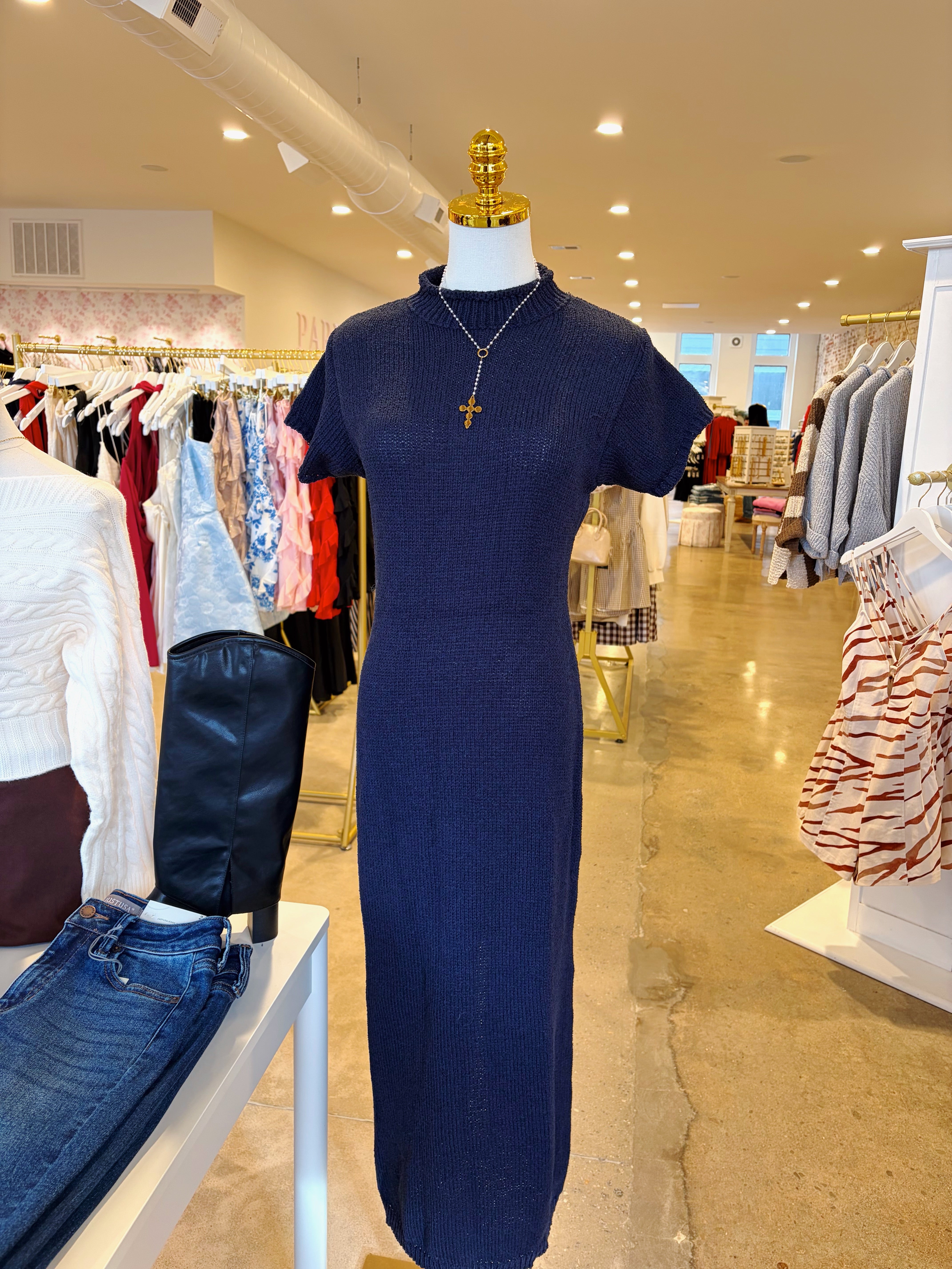 Hannah Midi Knit Dress - Navy