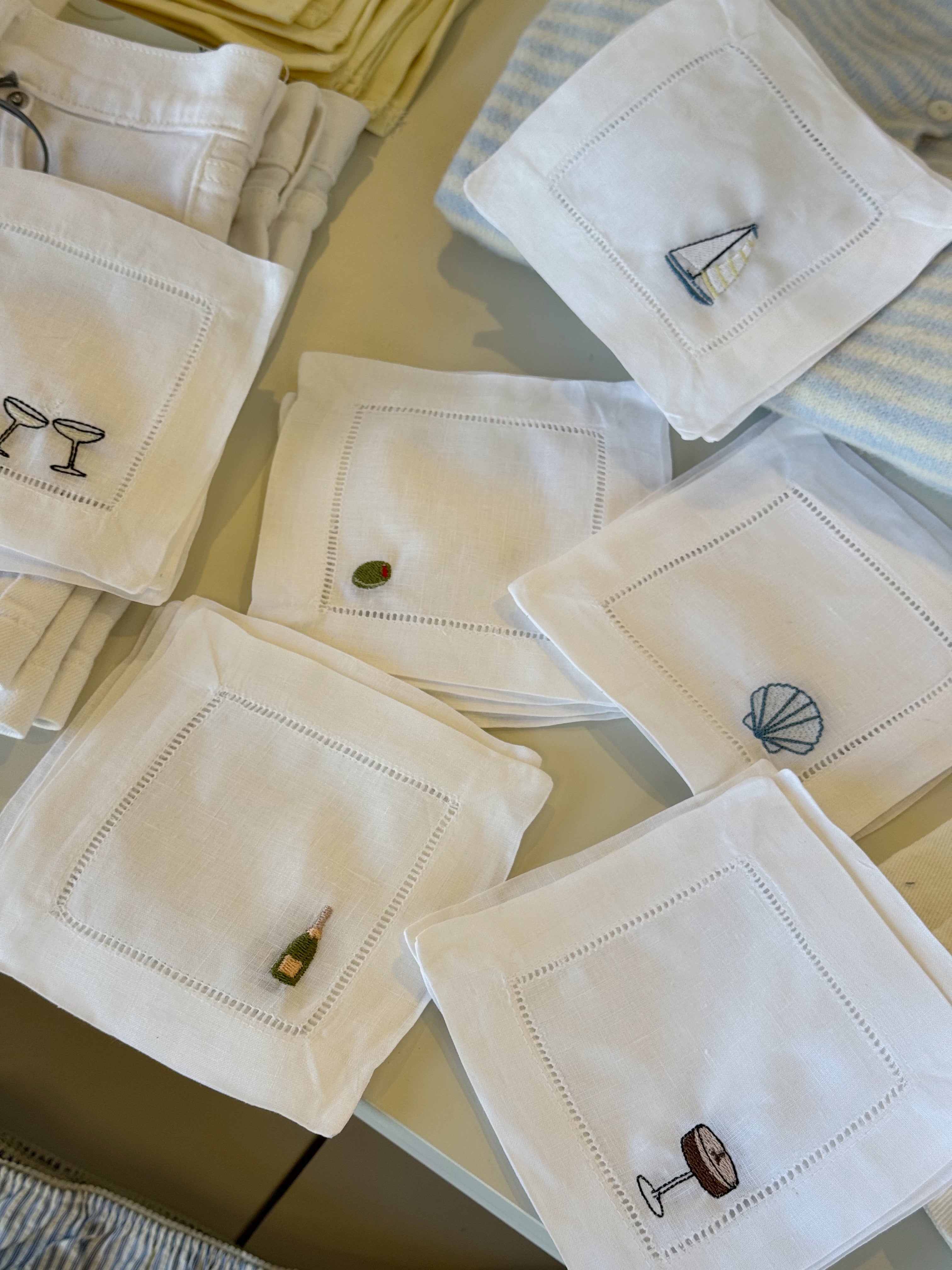 Embroidered Linen Cocktail Napkins CHAMPAGNE - 4 pack