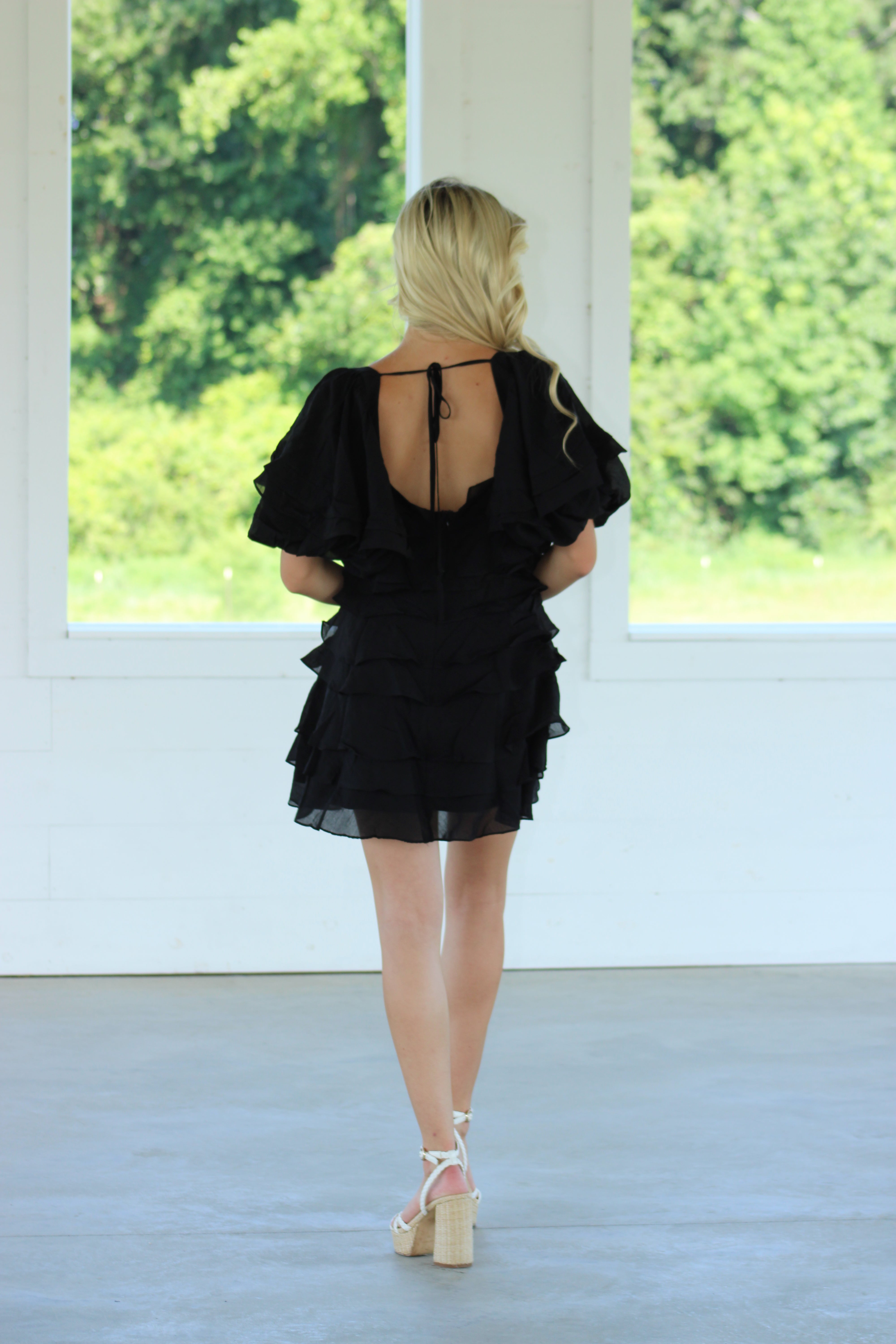 Ana Ruffle Mini Dress - Black