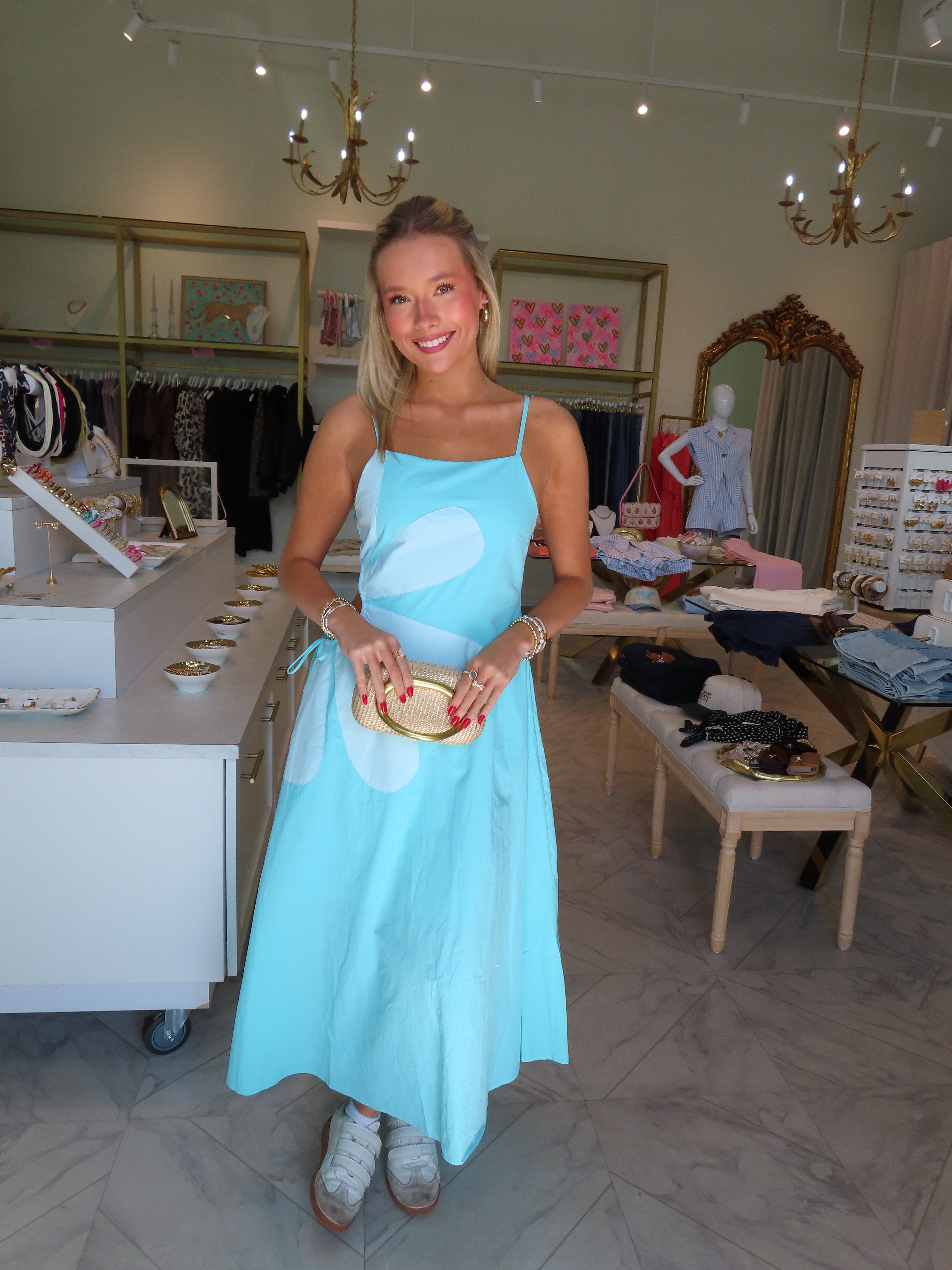 Kaitlyn Side Cut-Out Flower Detail Midi Dress - Aqua Blue