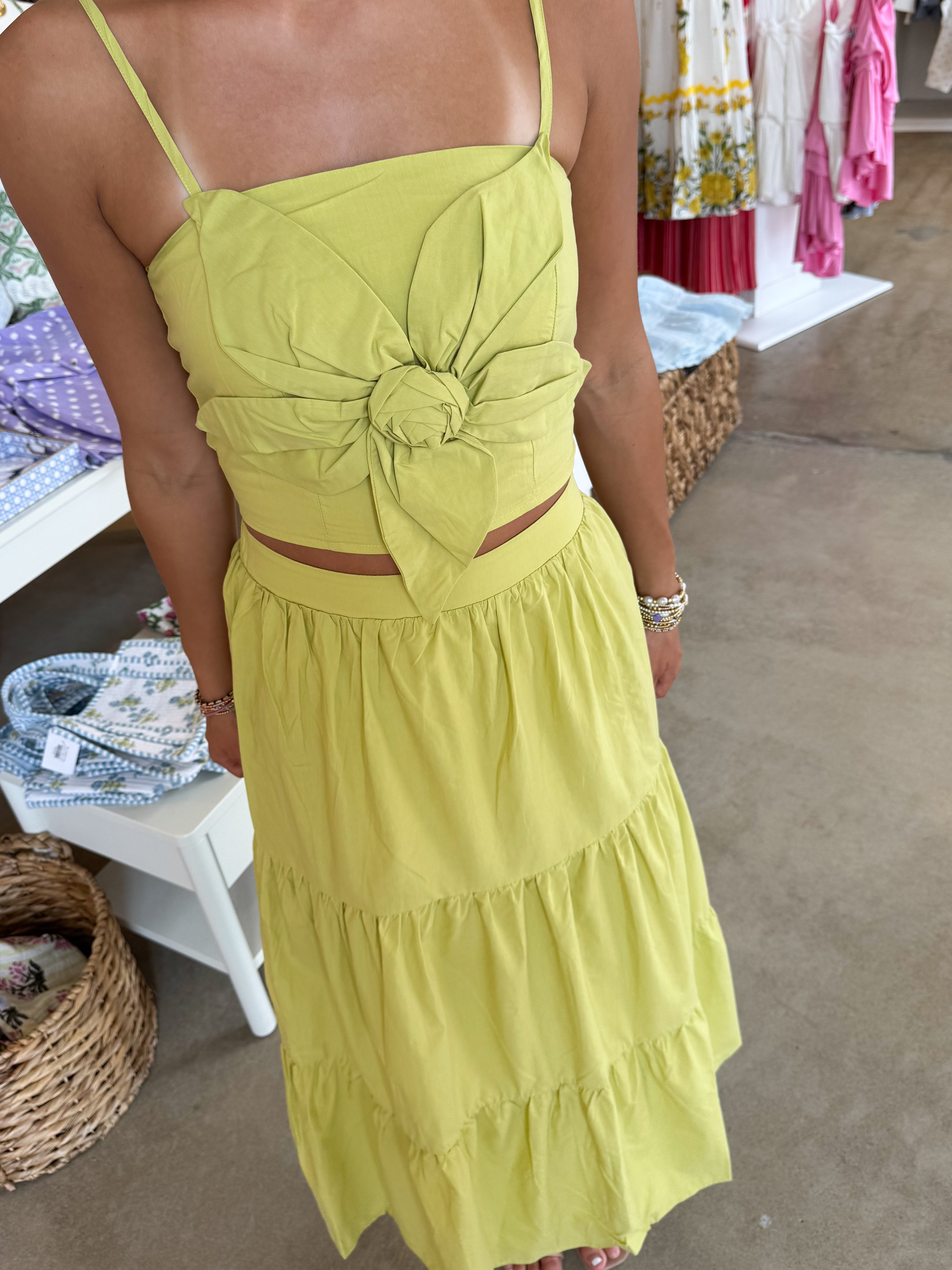 Mitsy Top & Maxi Skirt Set - Lime