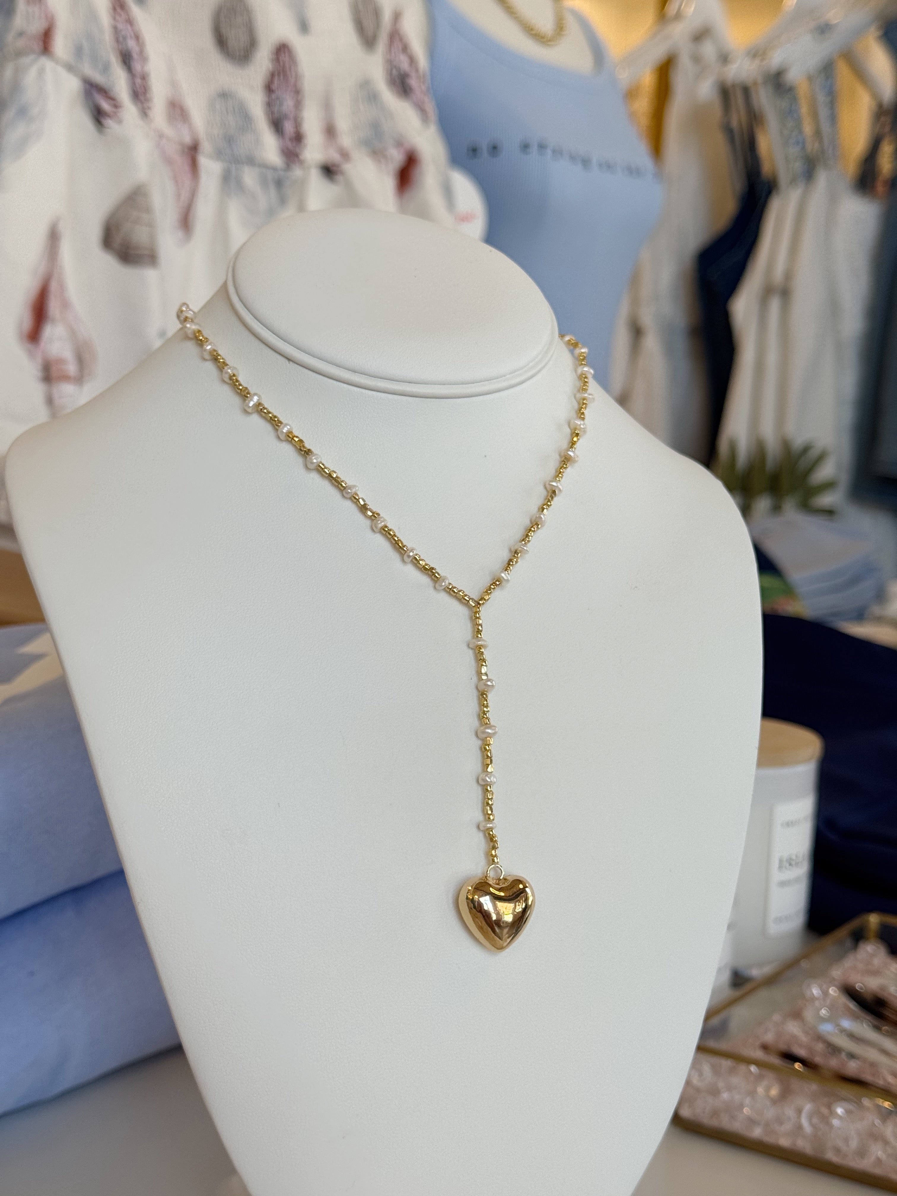 Puffy Heart Drop Necklace - Gold